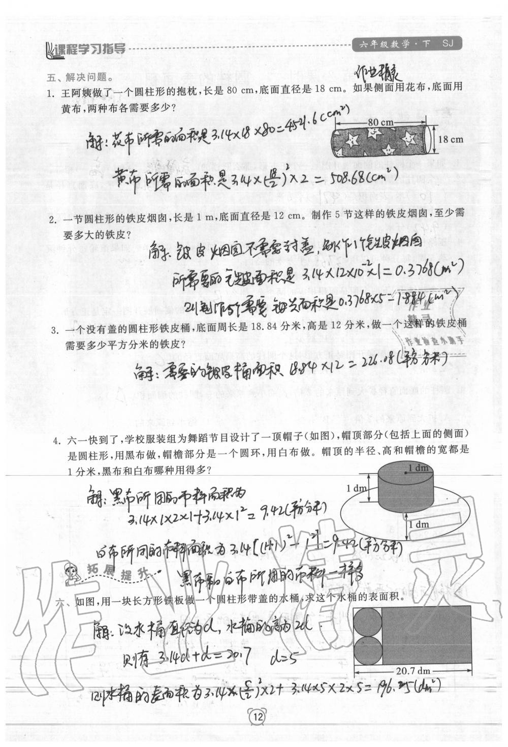 2020年新課程學(xué)習(xí)指導(dǎo)南方出版社六年級(jí)數(shù)學(xué)下冊(cè)蘇教版 參考答案第12頁