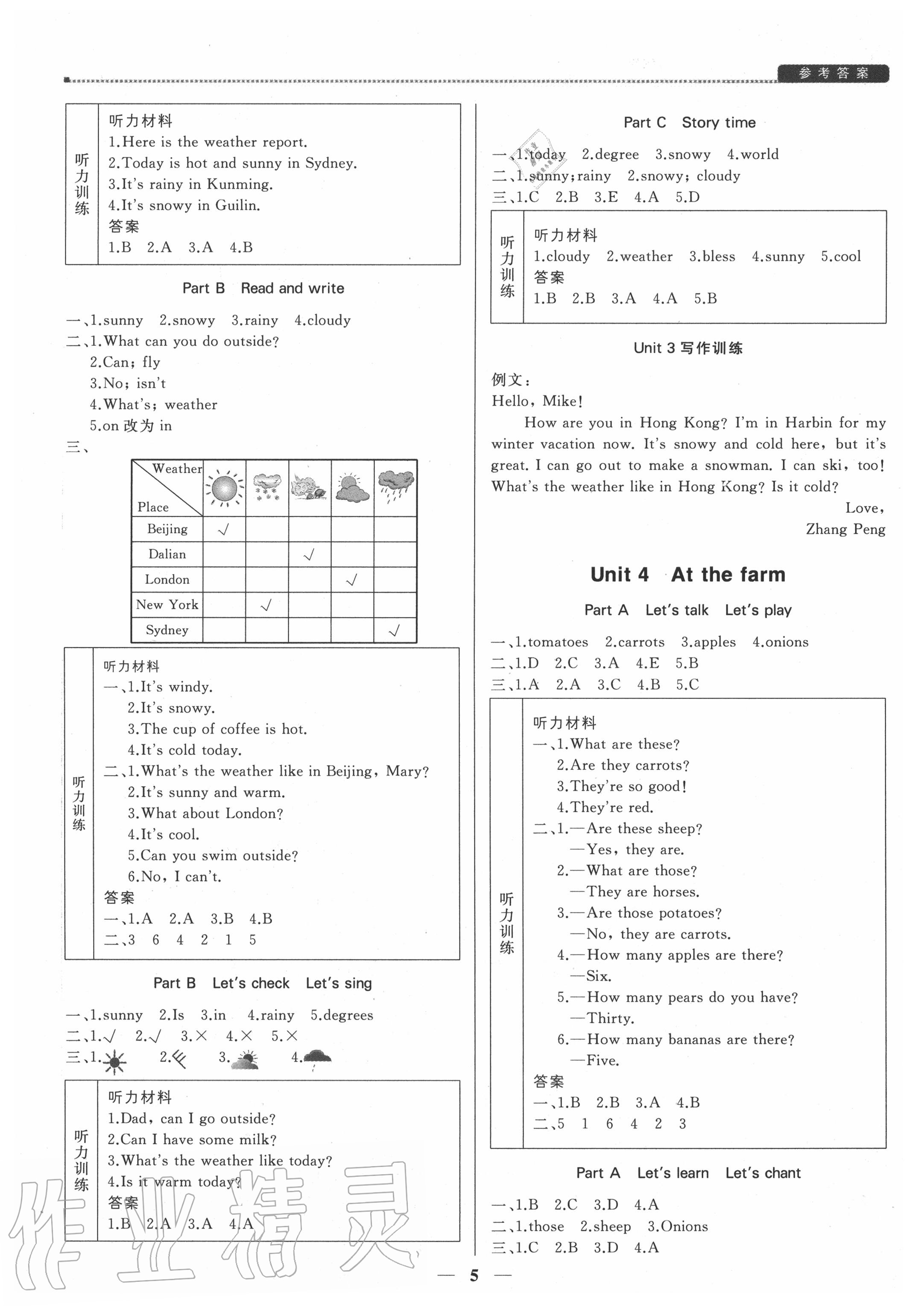 2020年提分教練四年級(jí)英語下冊人教PEP版 參考答案第5頁