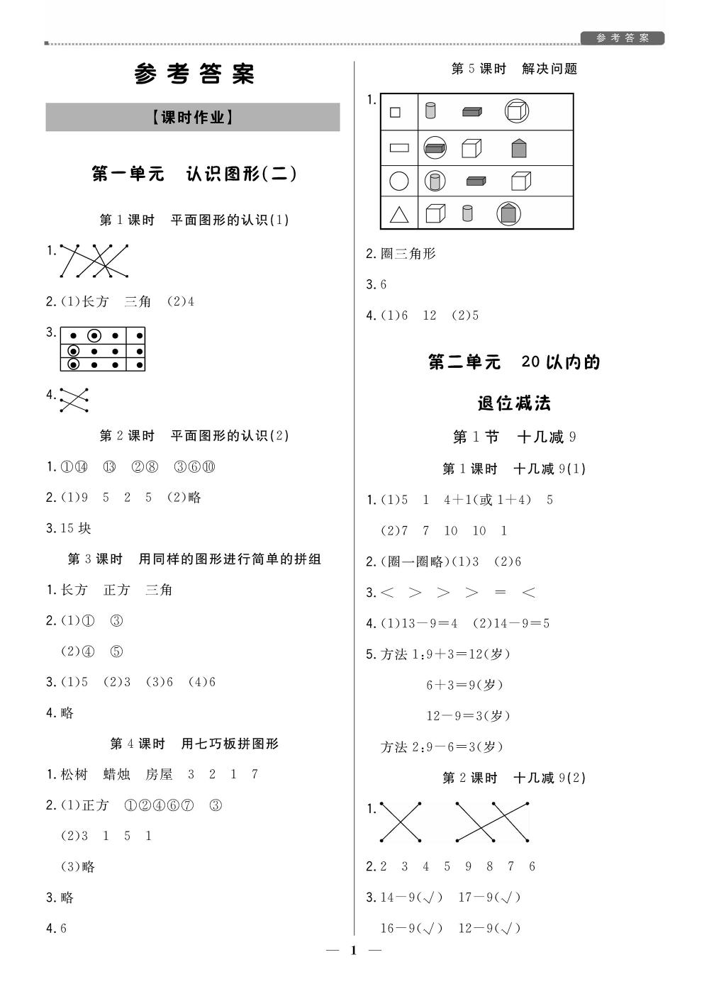 20春培優A計劃一年級下冊數學（人教） 第1頁