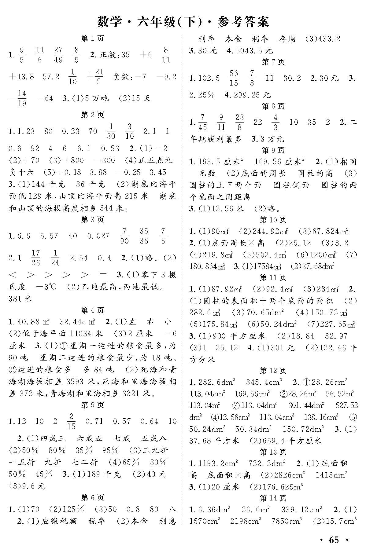 口算速算練習(xí)冊 六年級下冊人教版RJ 第1頁