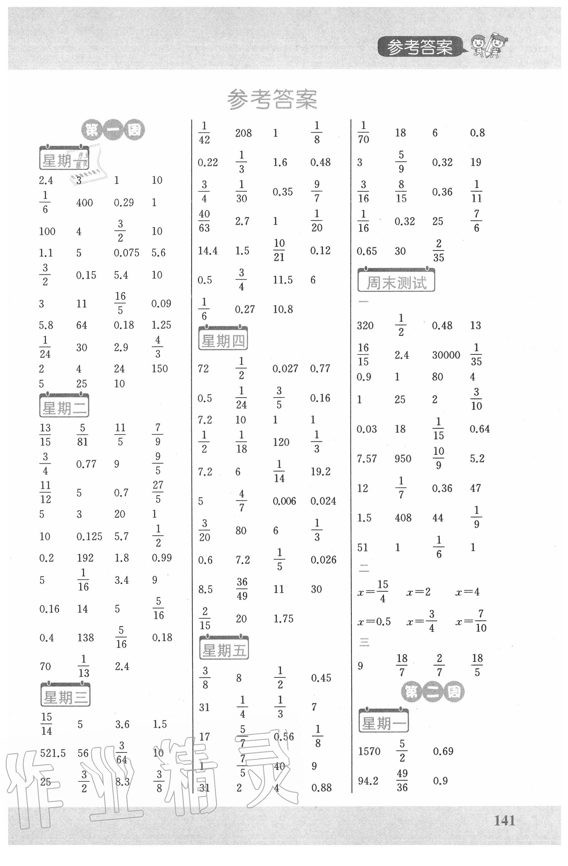 2020年小学数学计算超人六年级数学下册苏教版 第1页