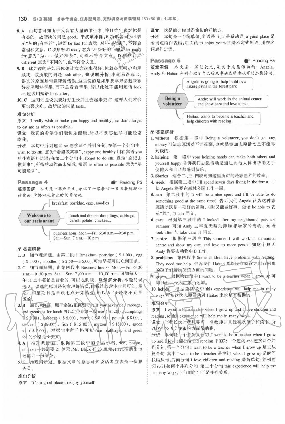 2020年53English首字母填空任務型閱讀完形填空與閱讀理解七年級 第4頁