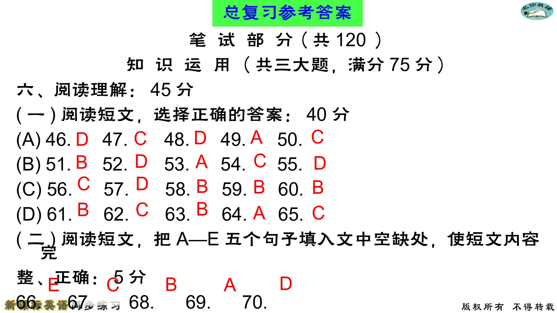 2020年名師教輔新課標(biāo)英語同步練習(xí)英語中考總復(fù)習(xí)新疆文化出版社 參考答案第4頁