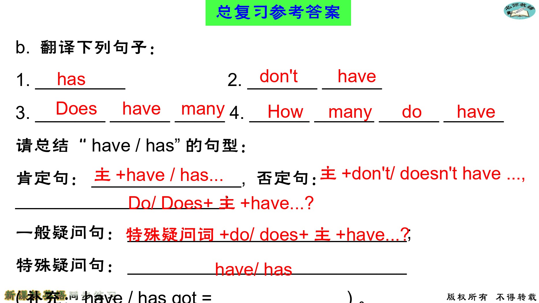 2020年名師教輔新課標(biāo)英語同步練習(xí)英語中考總復(fù)習(xí)新疆文化出版社 參考答案第105頁