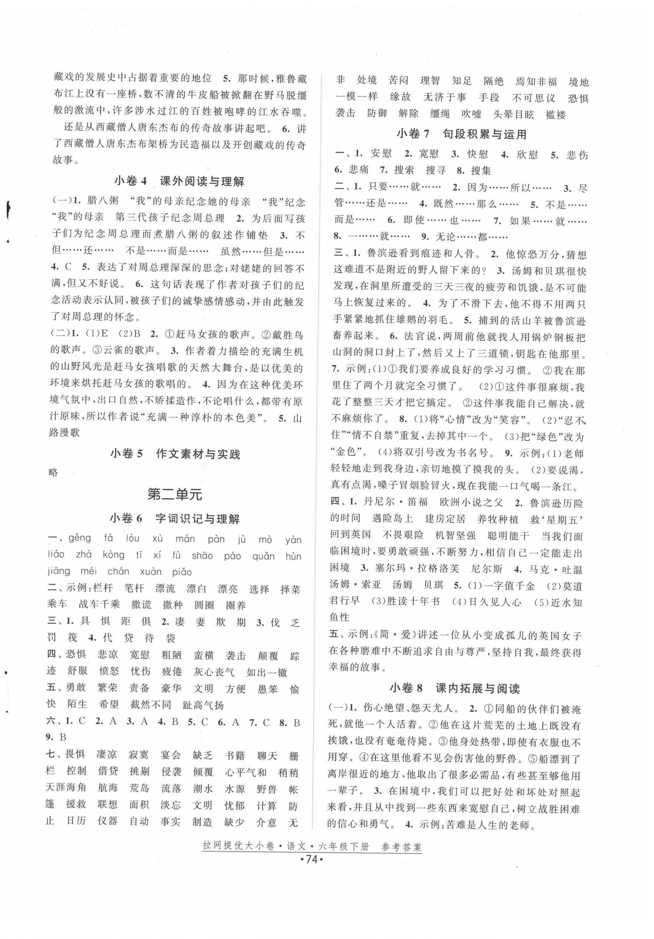 2020年拉網(wǎng)提優(yōu)大小卷六年級語文下冊人教版 第2頁