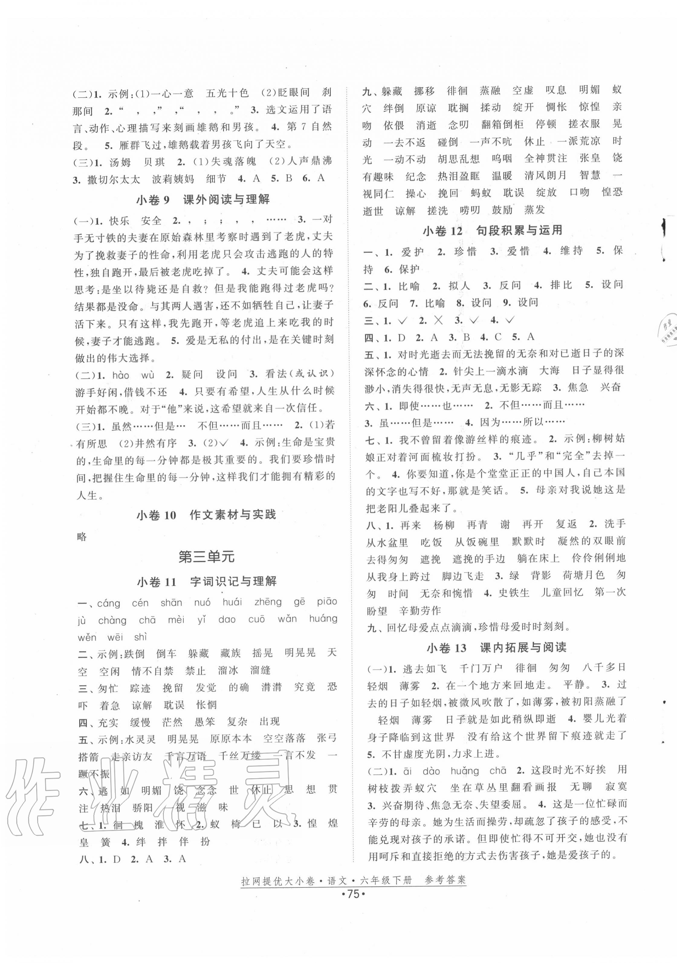 2020年拉網(wǎng)提優(yōu)大小卷六年級語文下冊人教版 第3頁