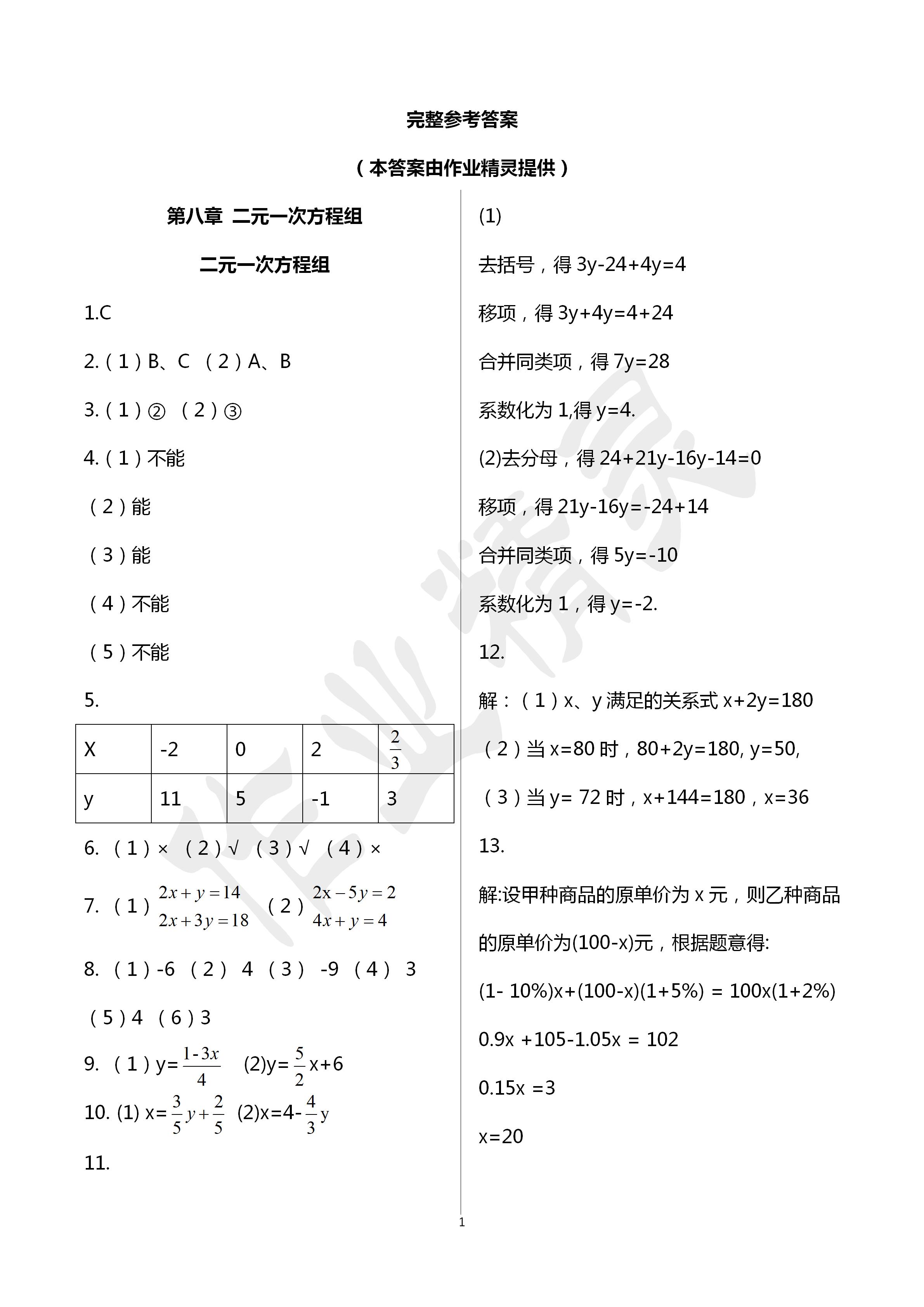 2020年活頁練習(xí)七年級(jí)數(shù)學(xué)下冊(cè)福建少年兒童出版社 第1頁