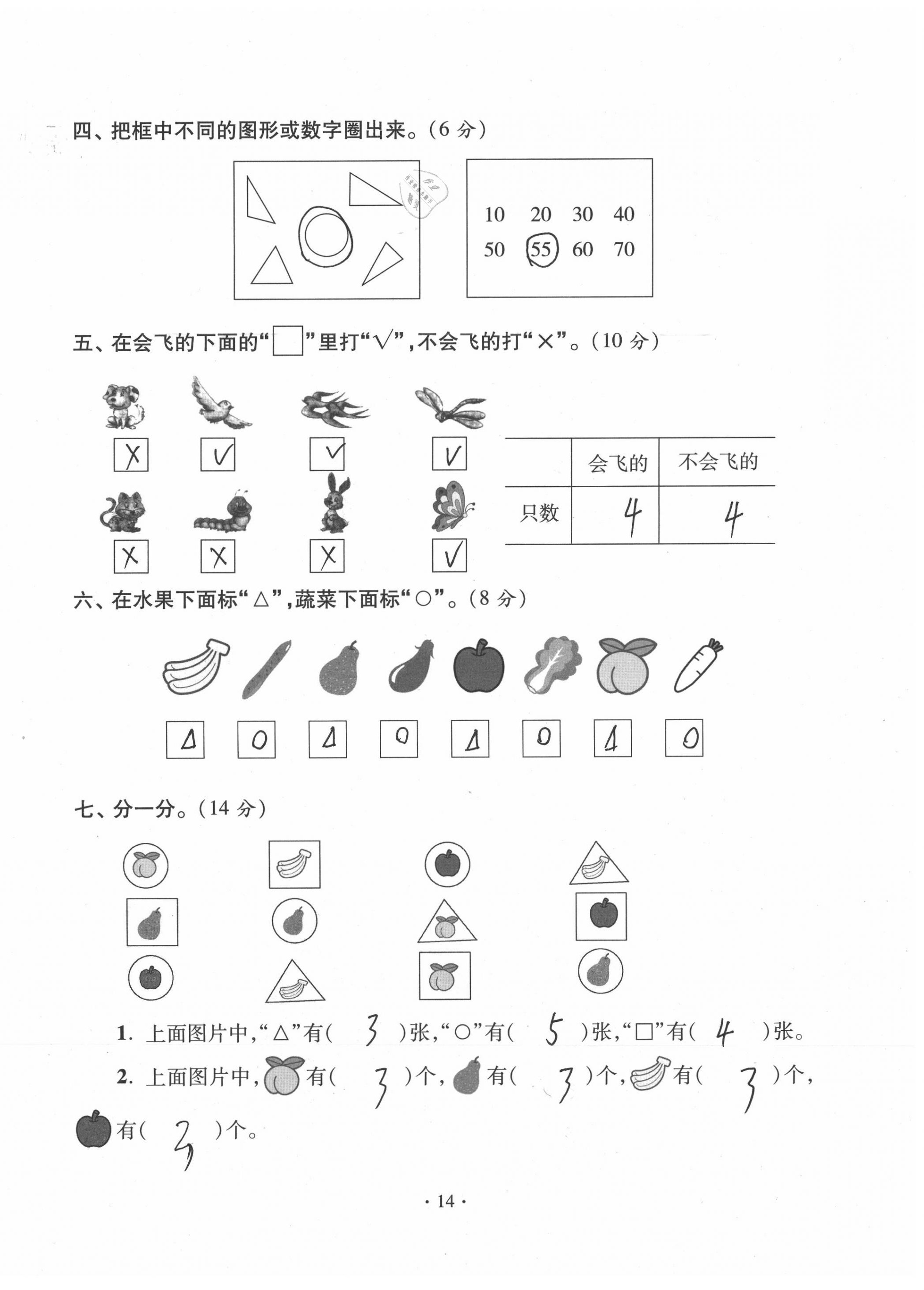 2020年單元自測(cè)試卷一年級(jí)數(shù)學(xué)下學(xué)期人教版 第14頁(yè)