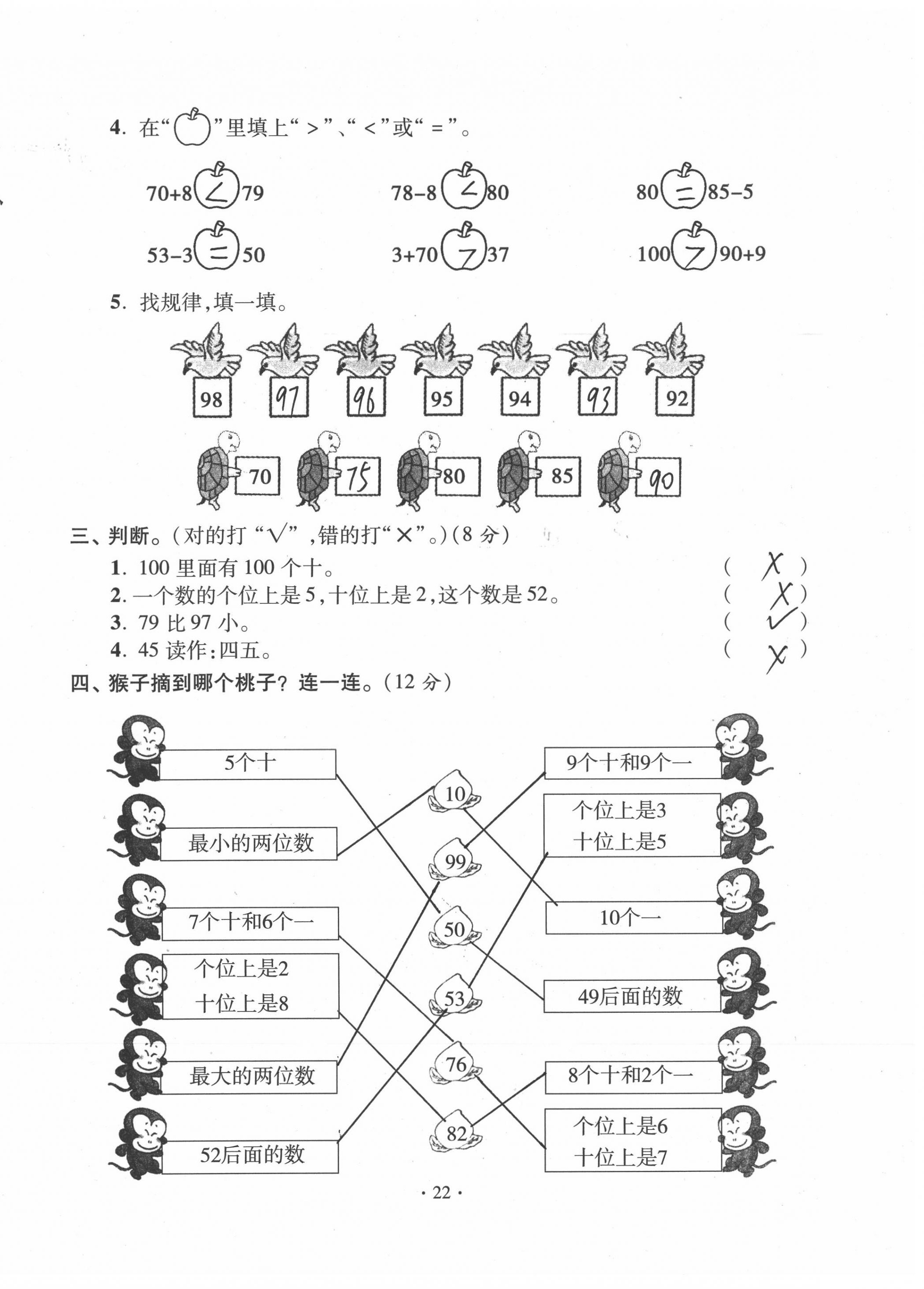 2020年單元自測試卷一年級數(shù)學(xué)下學(xué)期人教版 第22頁