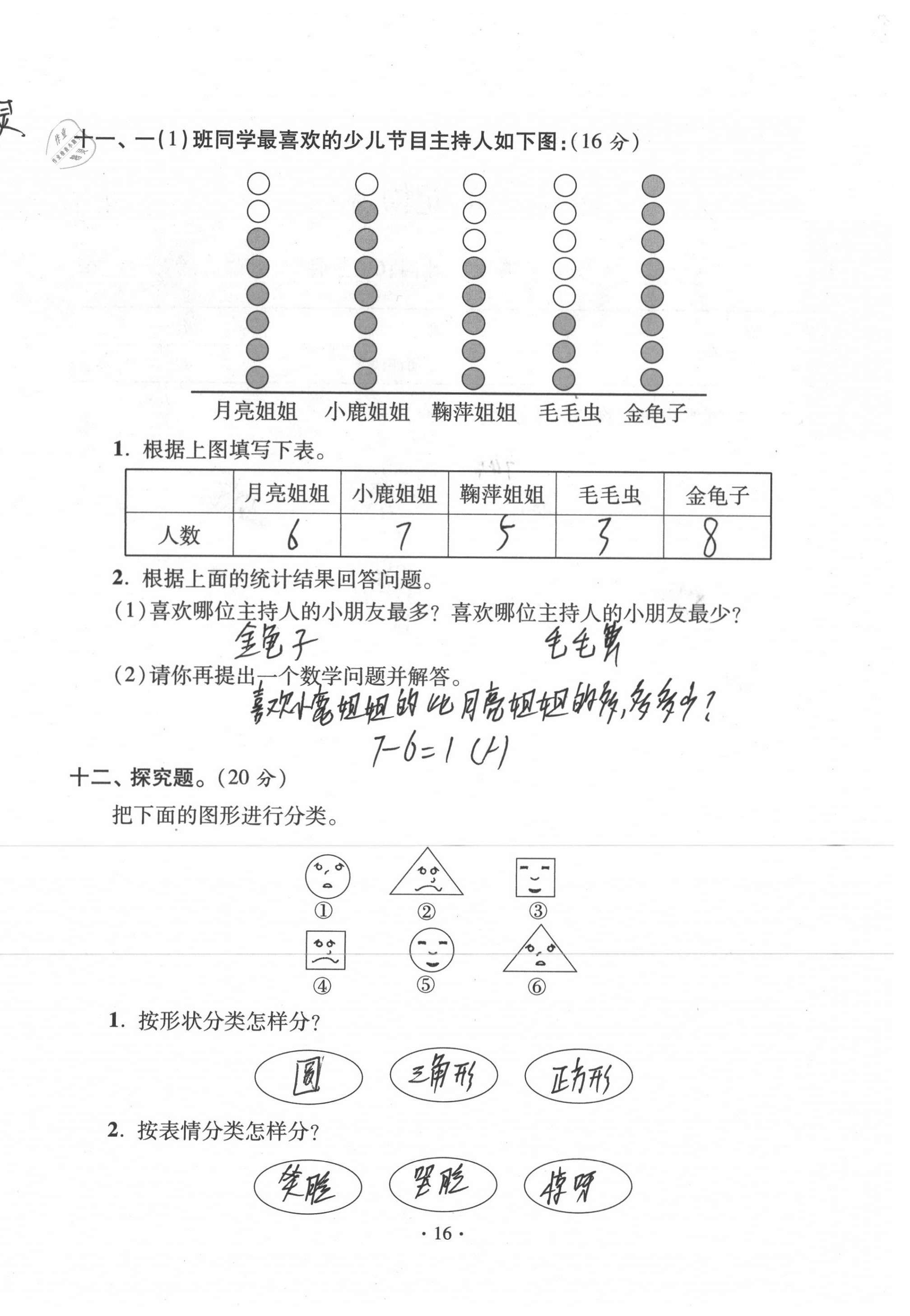 2020年單元自測試卷一年級數(shù)學(xué)下學(xué)期人教版 第16頁