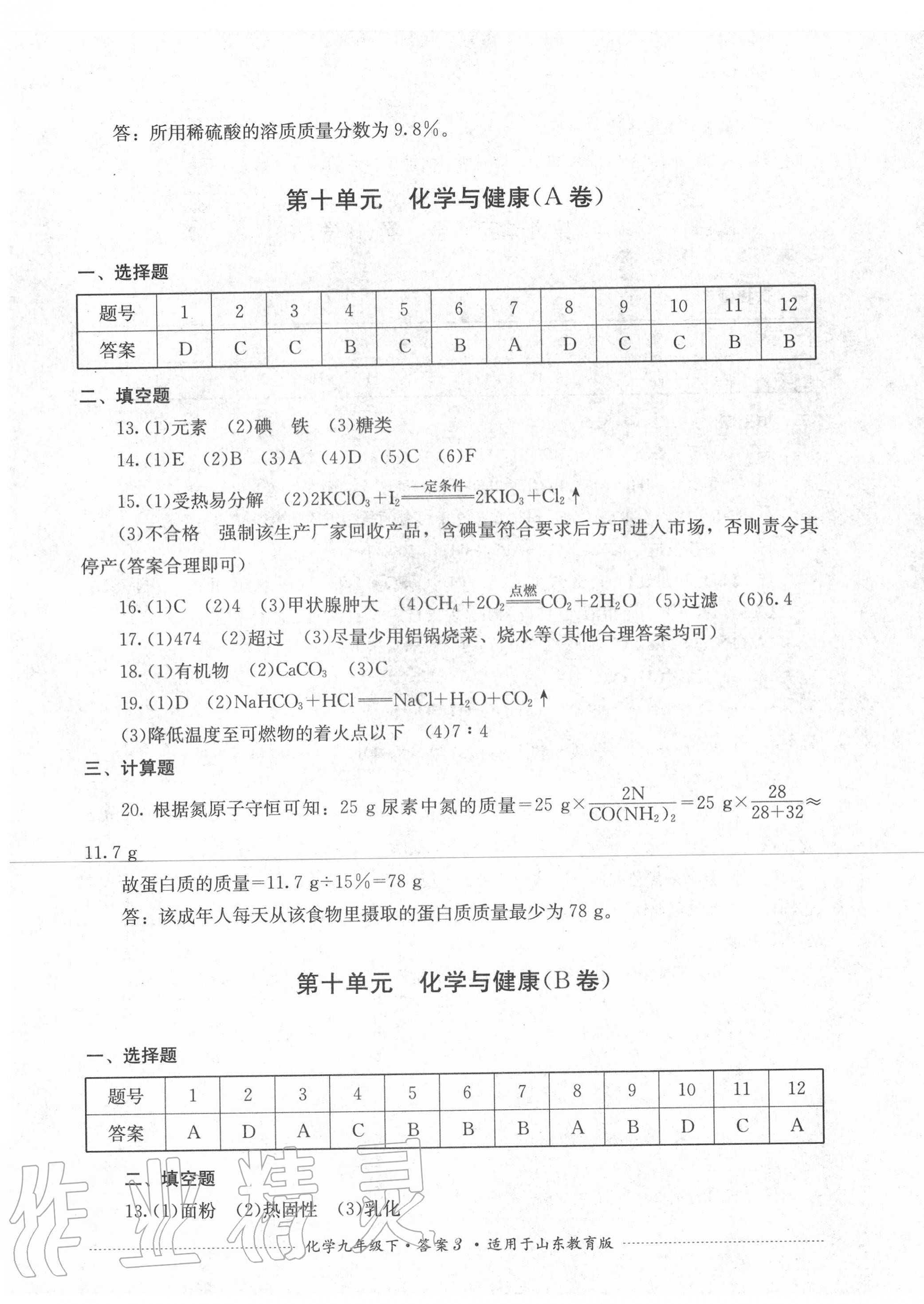 2020年單元測(cè)試九年級(jí)化學(xué)下冊(cè)魯教版四川教育出版社 第3頁(yè)
