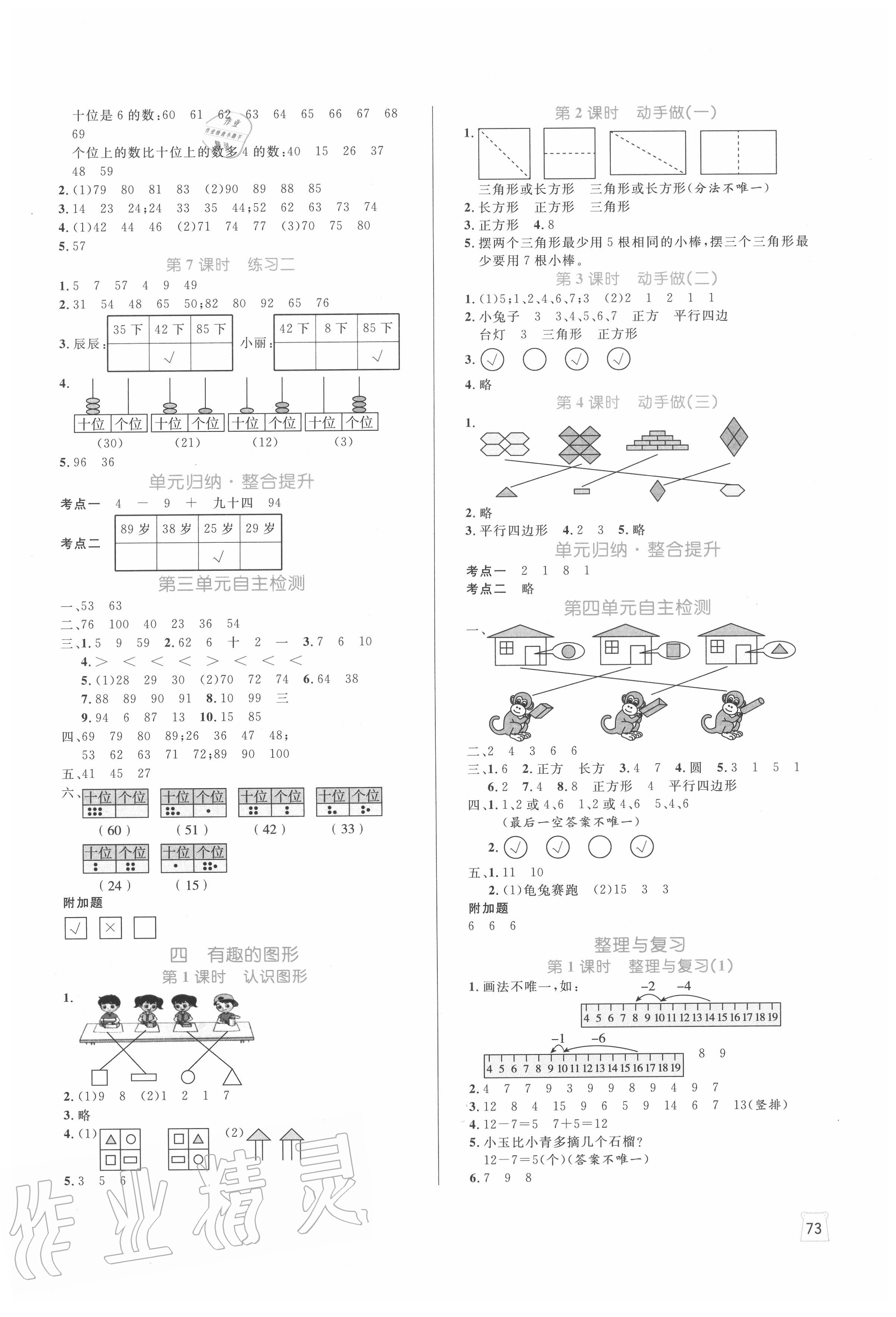 2020年黃岡名師天天練一年級數(shù)學(xué)下冊北師大版廣東專版 參考答案第3頁