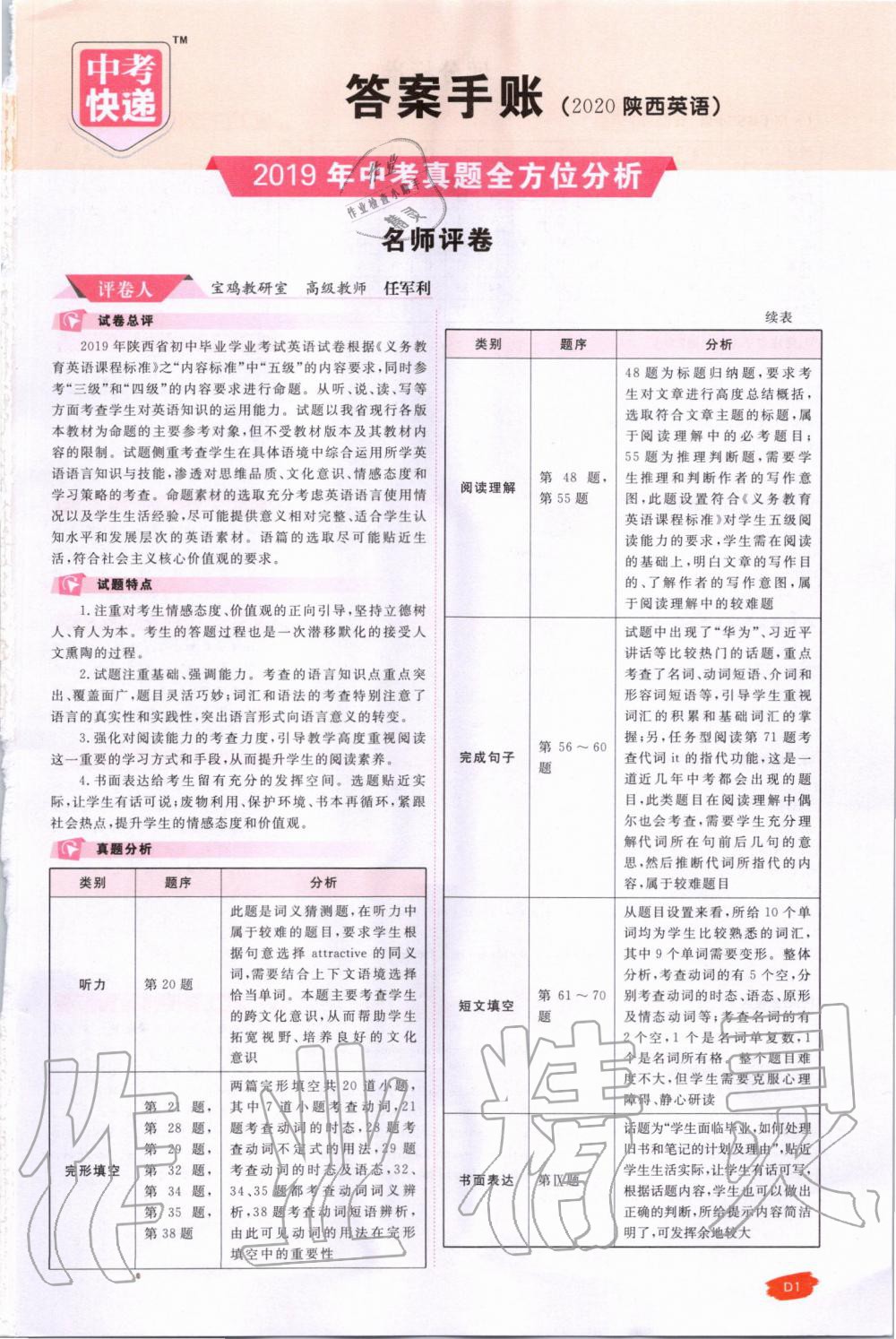 2020年中考分類卷英語陜西專版 第1頁
