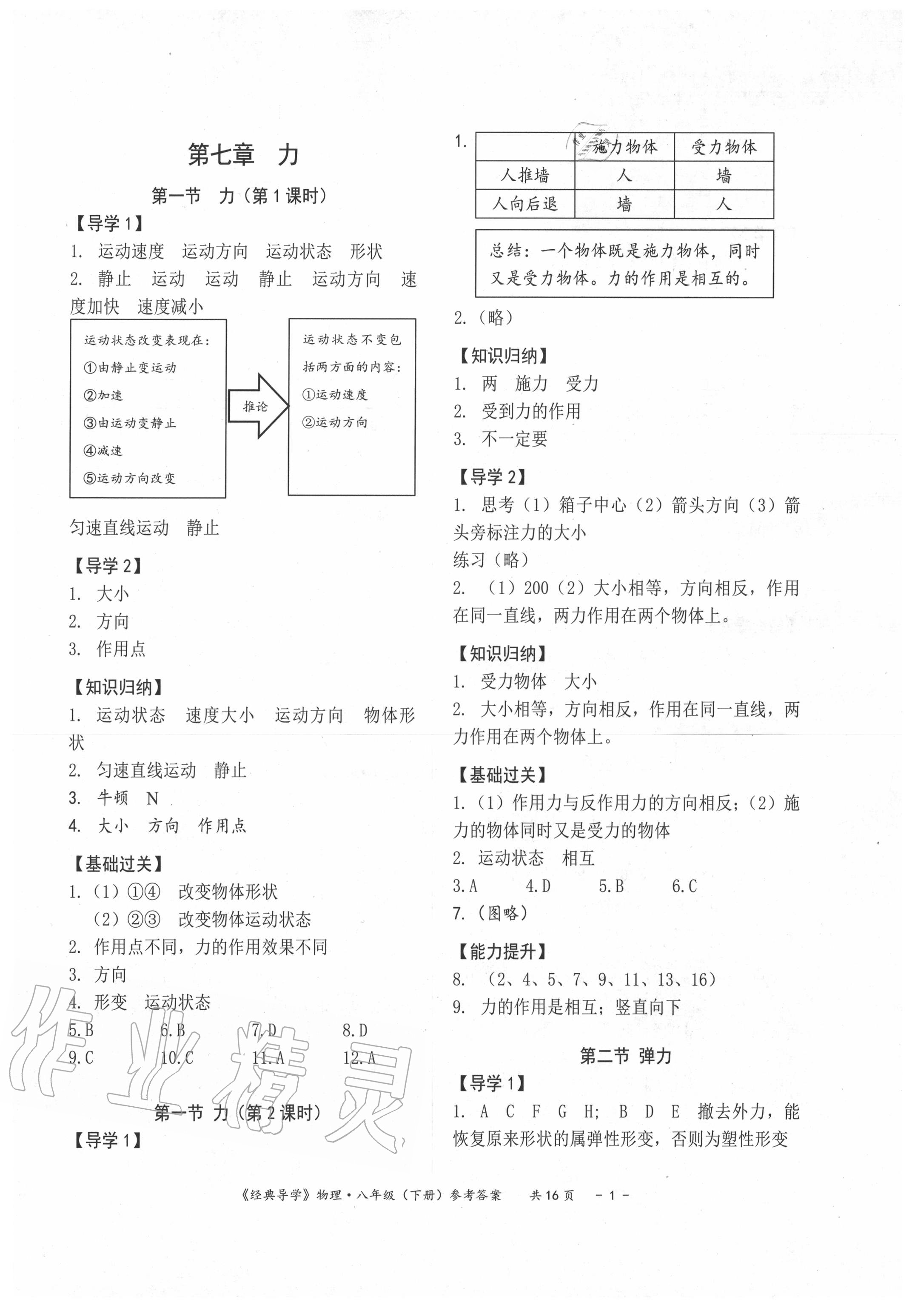 2020年经典导学八年级物理下册人教版 第1页