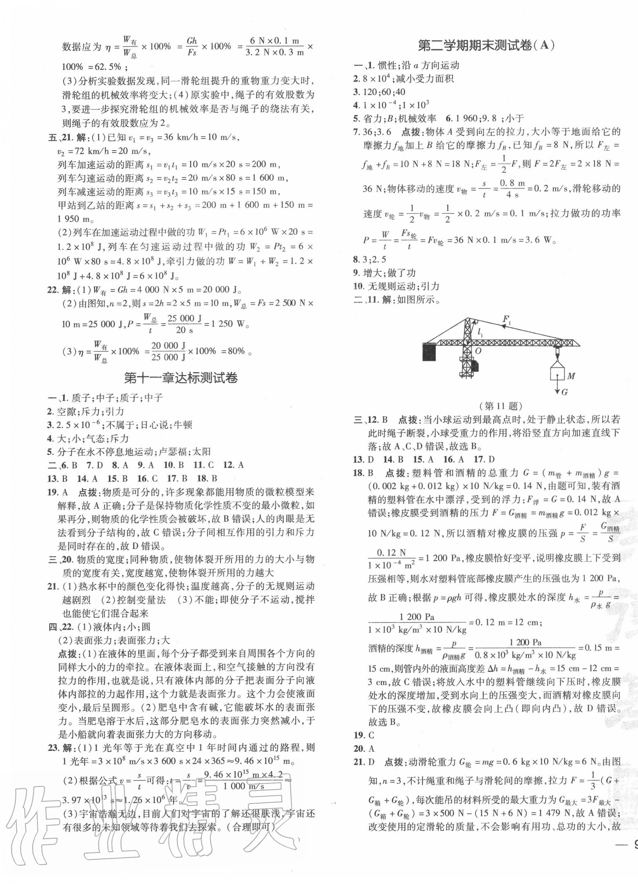 2020年點(diǎn)撥訓(xùn)練八年級(jí)物理下冊滬科版安徽專版 參考答案第5頁