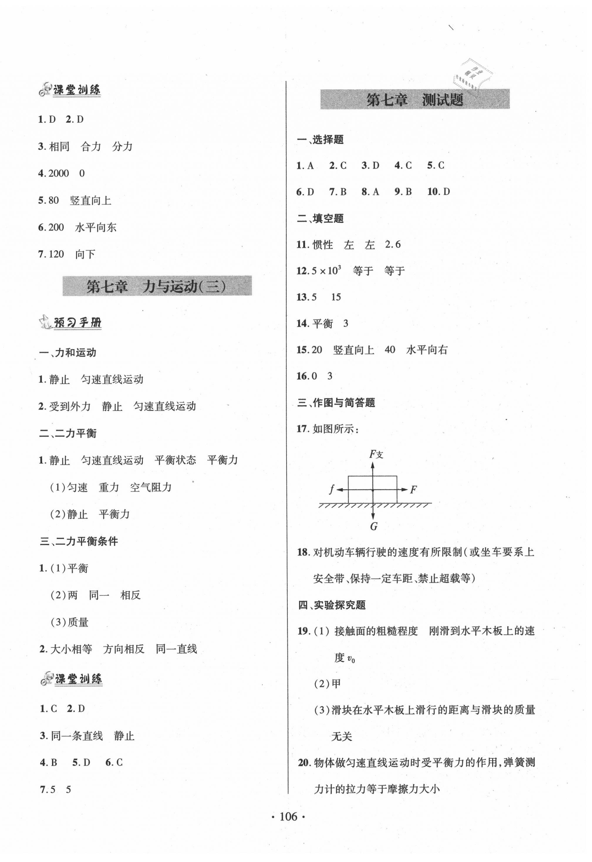 2020年單元自測試卷八年級物理下學期滬科版 第2頁