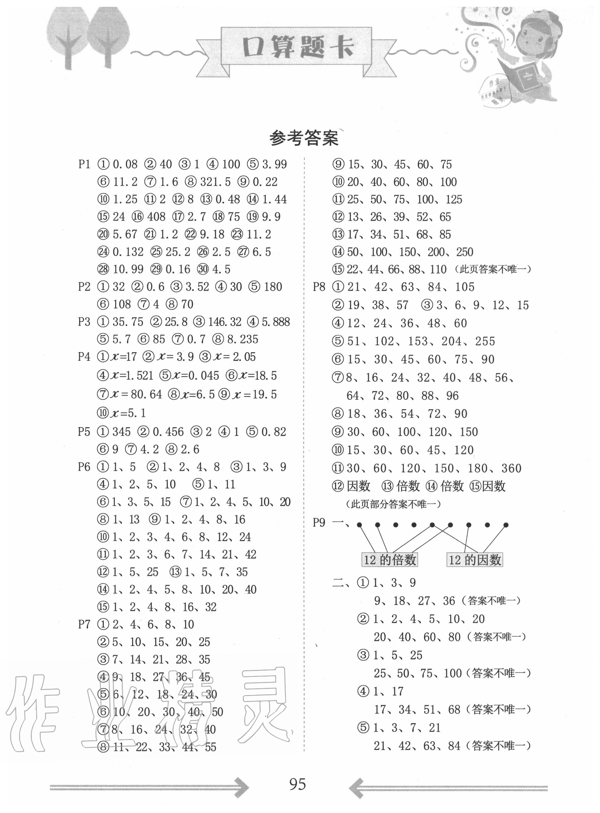 2020年口算題卡五年級(jí)下冊(cè)人教版中州古籍出版社 第1頁