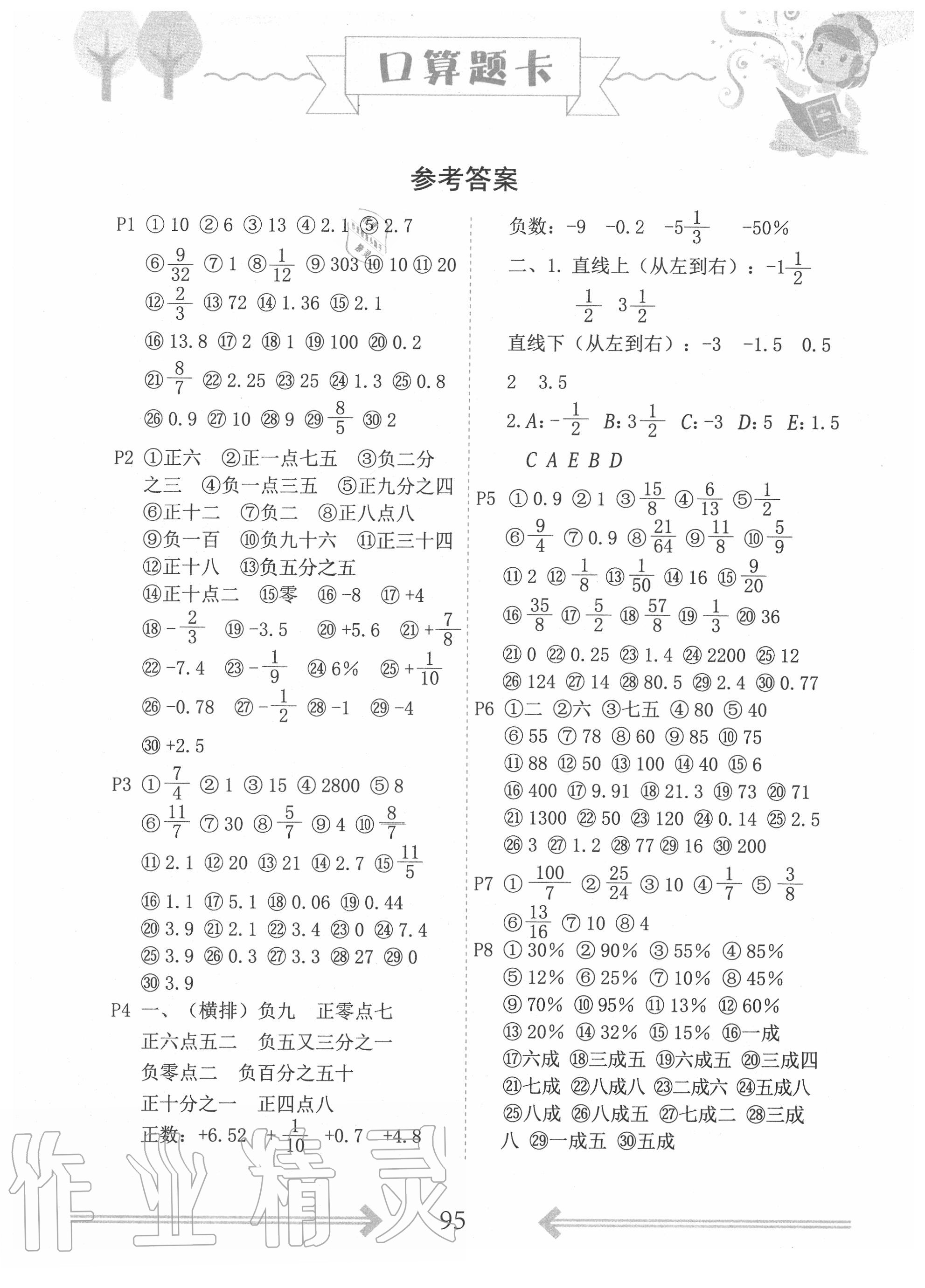 2020年口算題卡社六年級下冊人教版中州古籍出版 第1頁