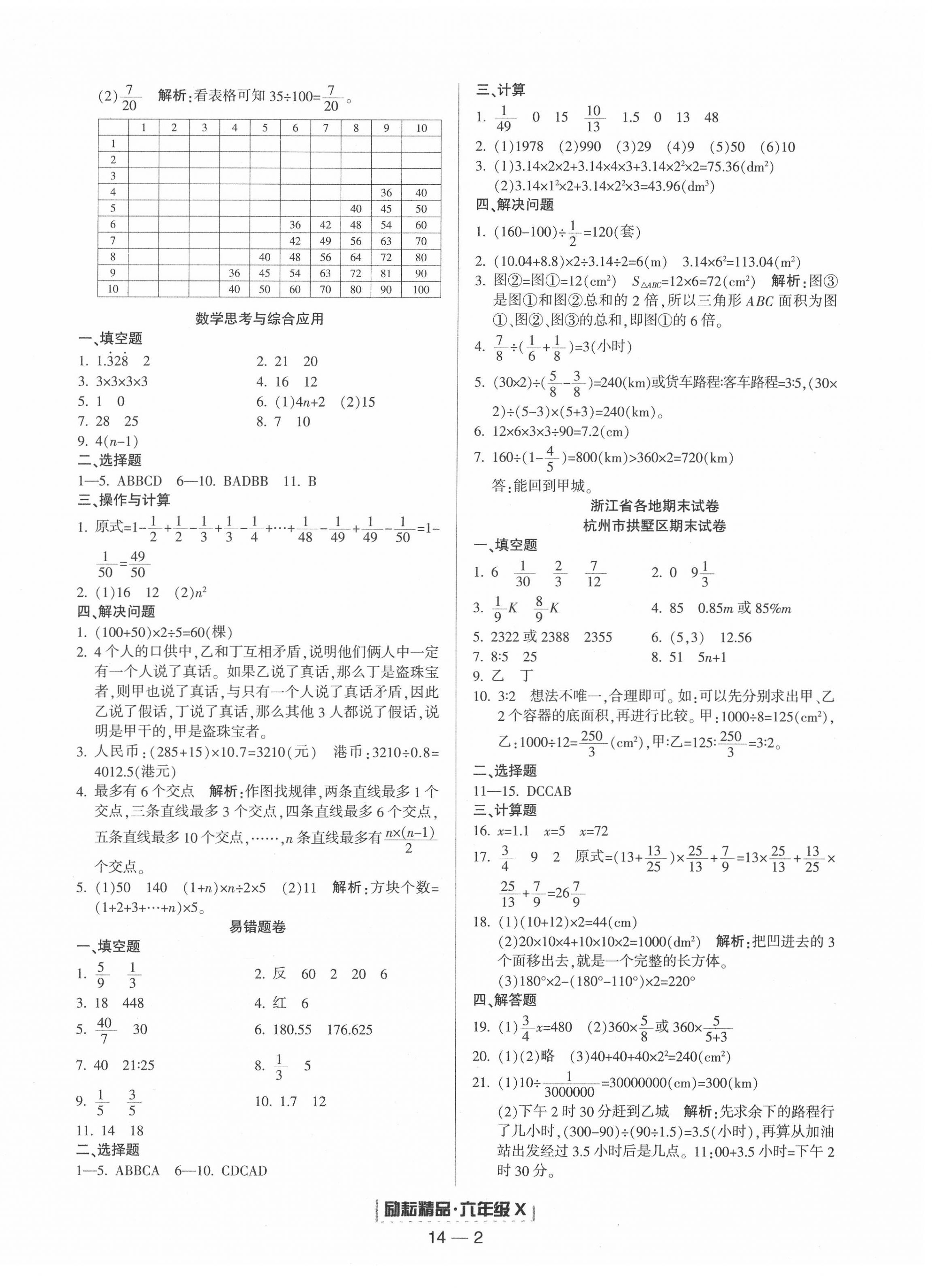 2020年励耘书业浙江新期末六年级数学下册人教版 第2页