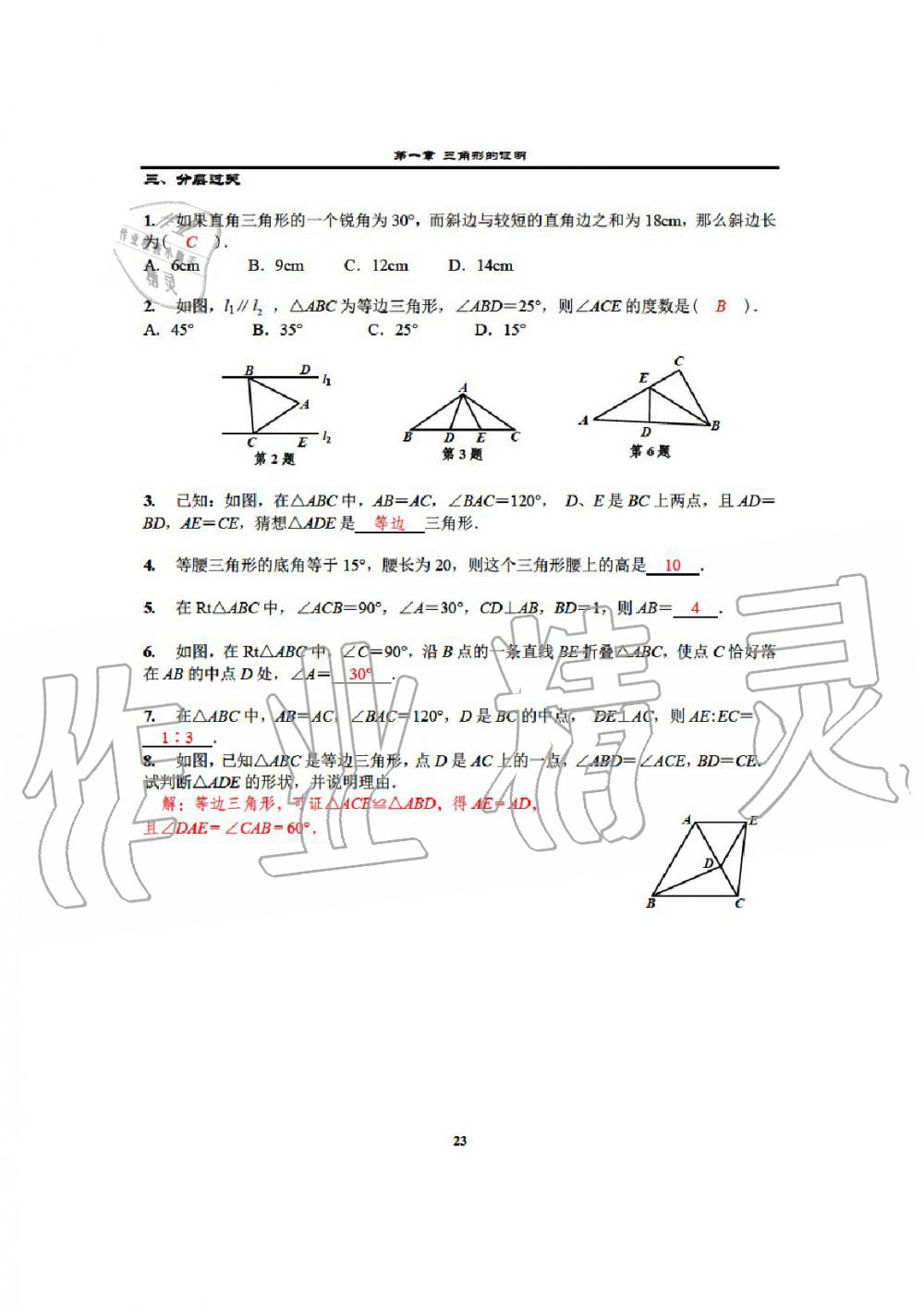 2020年課時(shí)分層教學(xué)方案探究八年級數(shù)學(xué)下冊通用版 參考答案第25頁