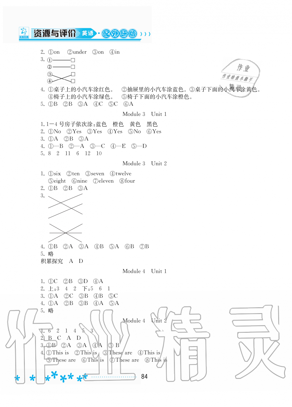 2020年資源與評(píng)價(jià)一年級(jí)英語下冊(cè)外研版 參考答案第2頁