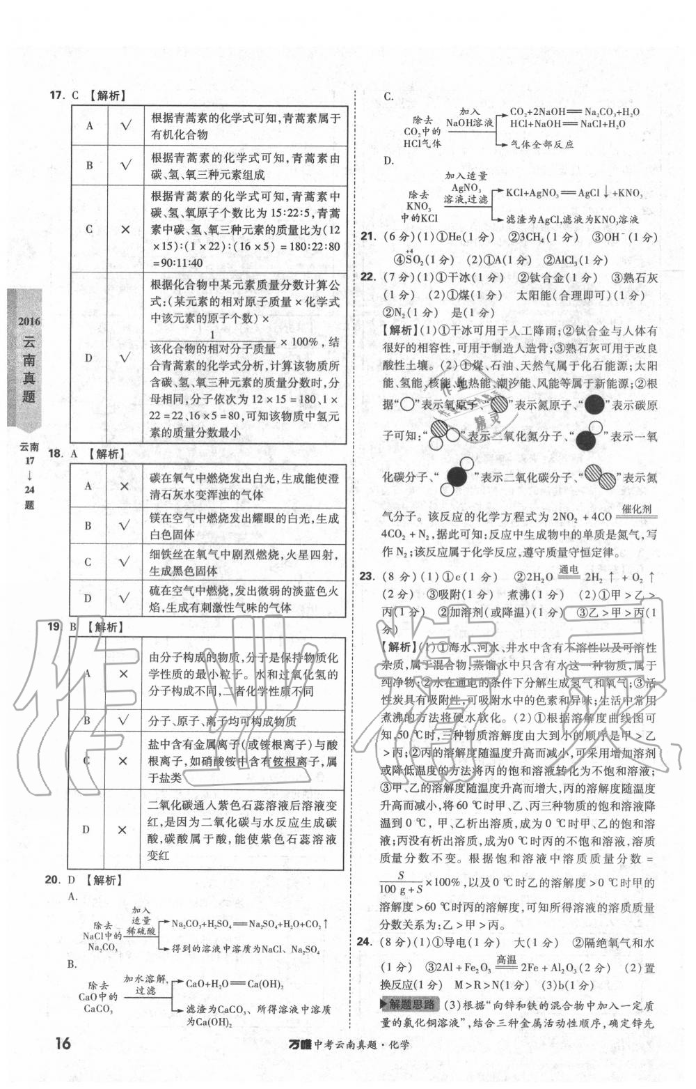 2020年萬唯中考云南真題化學 第16頁