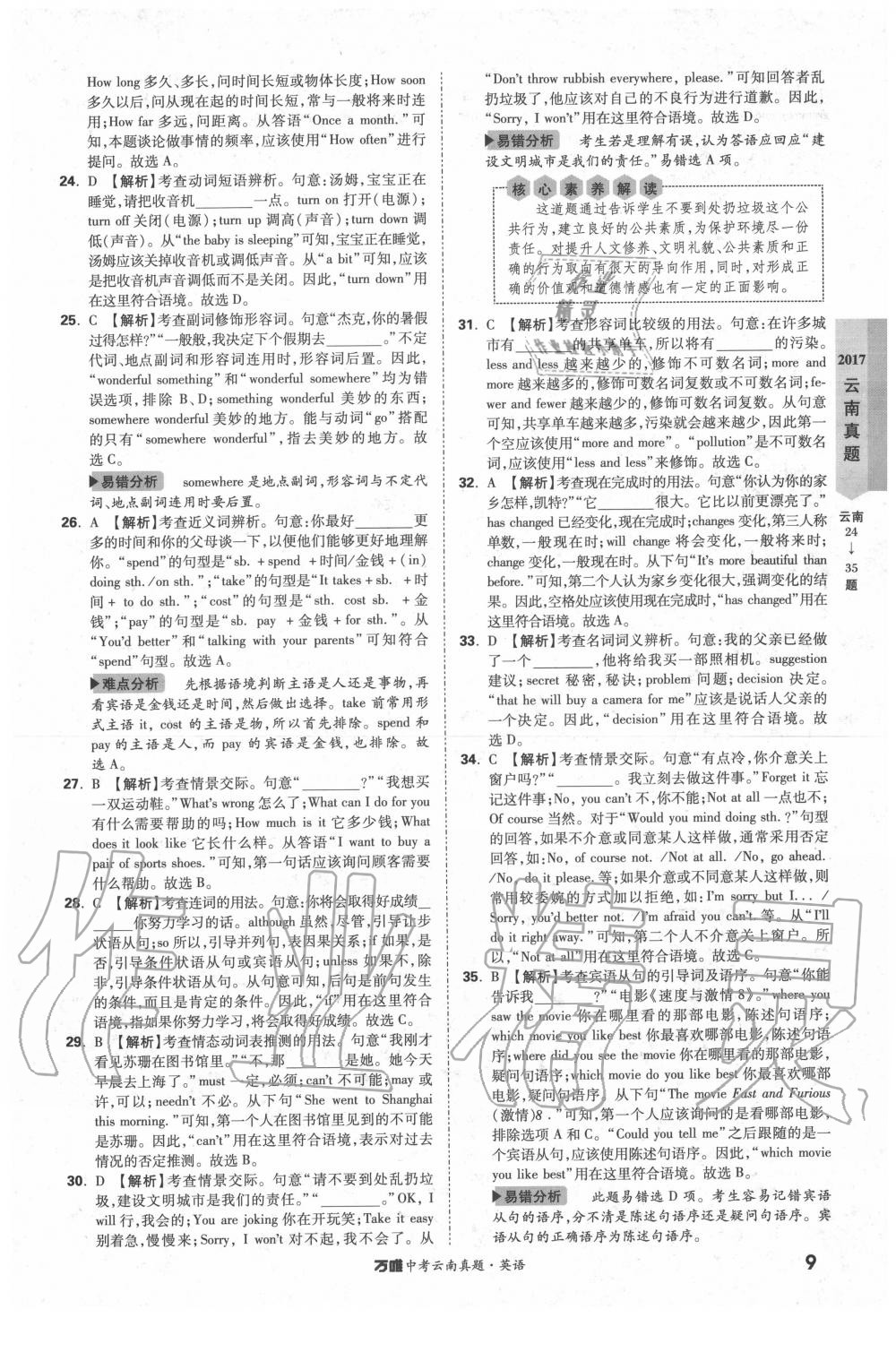 2020年萬唯中考云南真題英語 第9頁