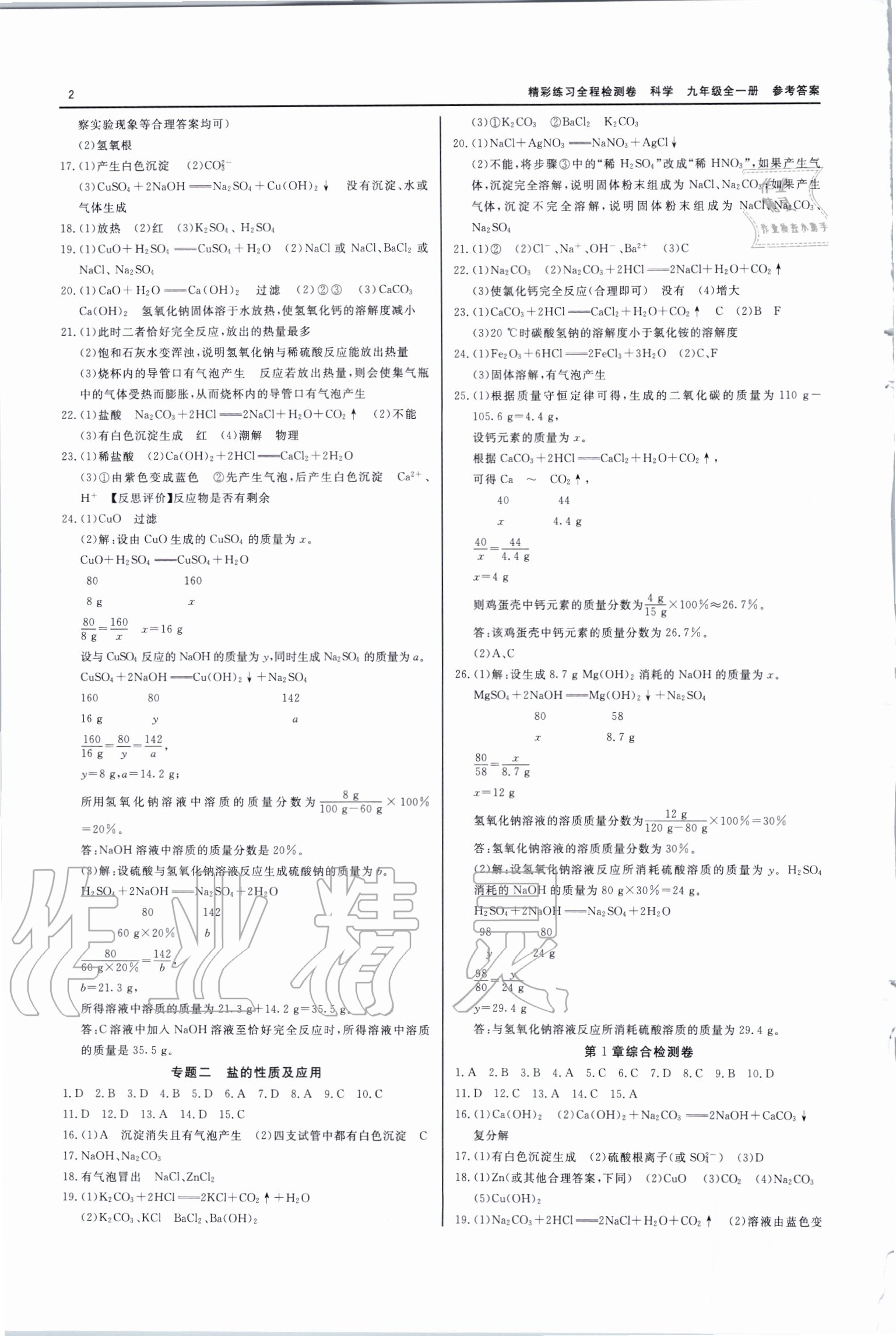 2020年全程檢測卷九年級科學(xué)全一冊通用版 第2頁