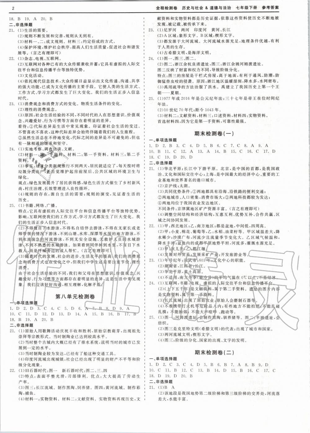 2020年全程檢測卷七年級道德與法治下冊人教版 第2頁