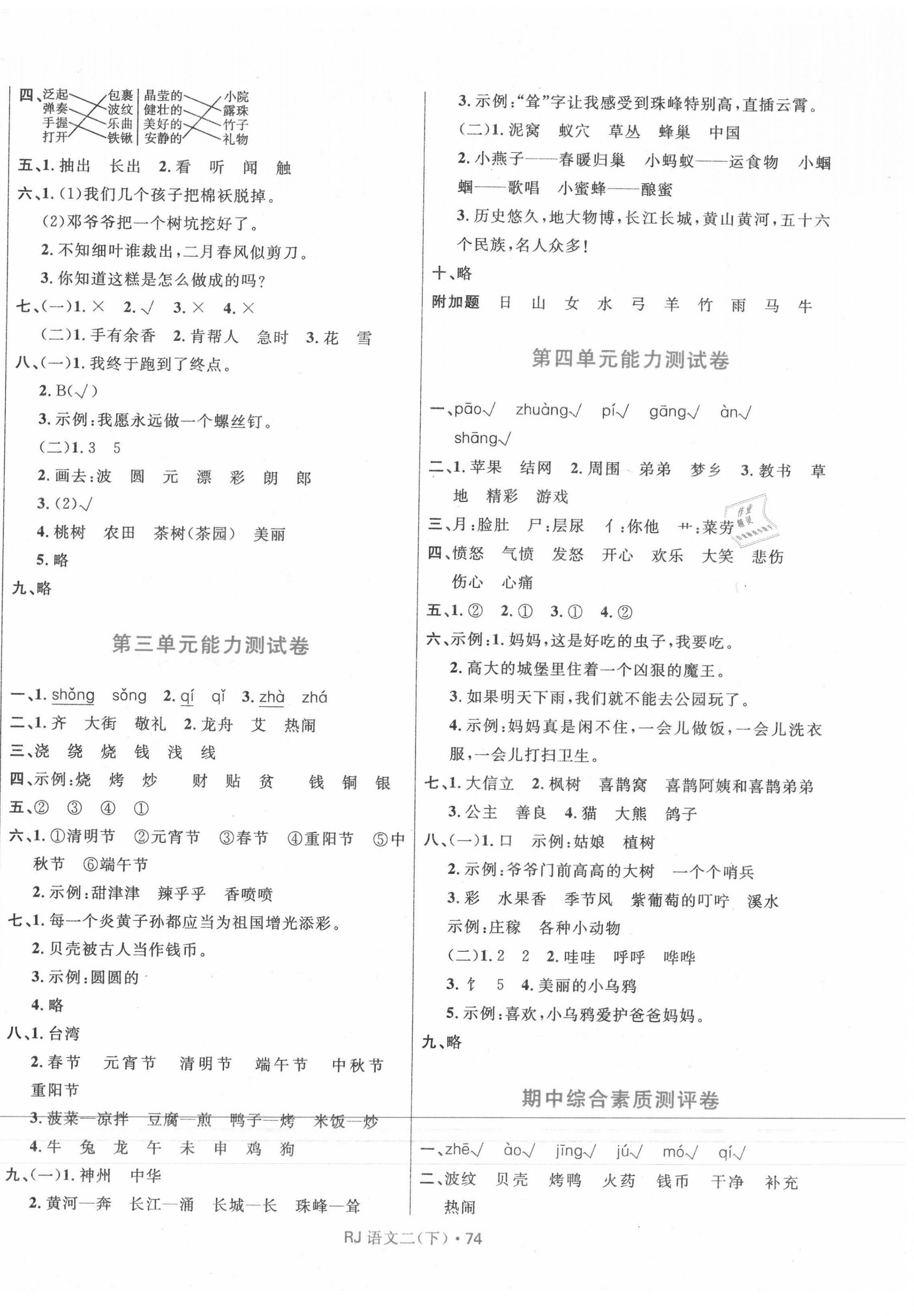 2020年贏在起跑線天天100分小學(xué)優(yōu)化測試卷二年級語文下冊人教版 參考答案第2頁