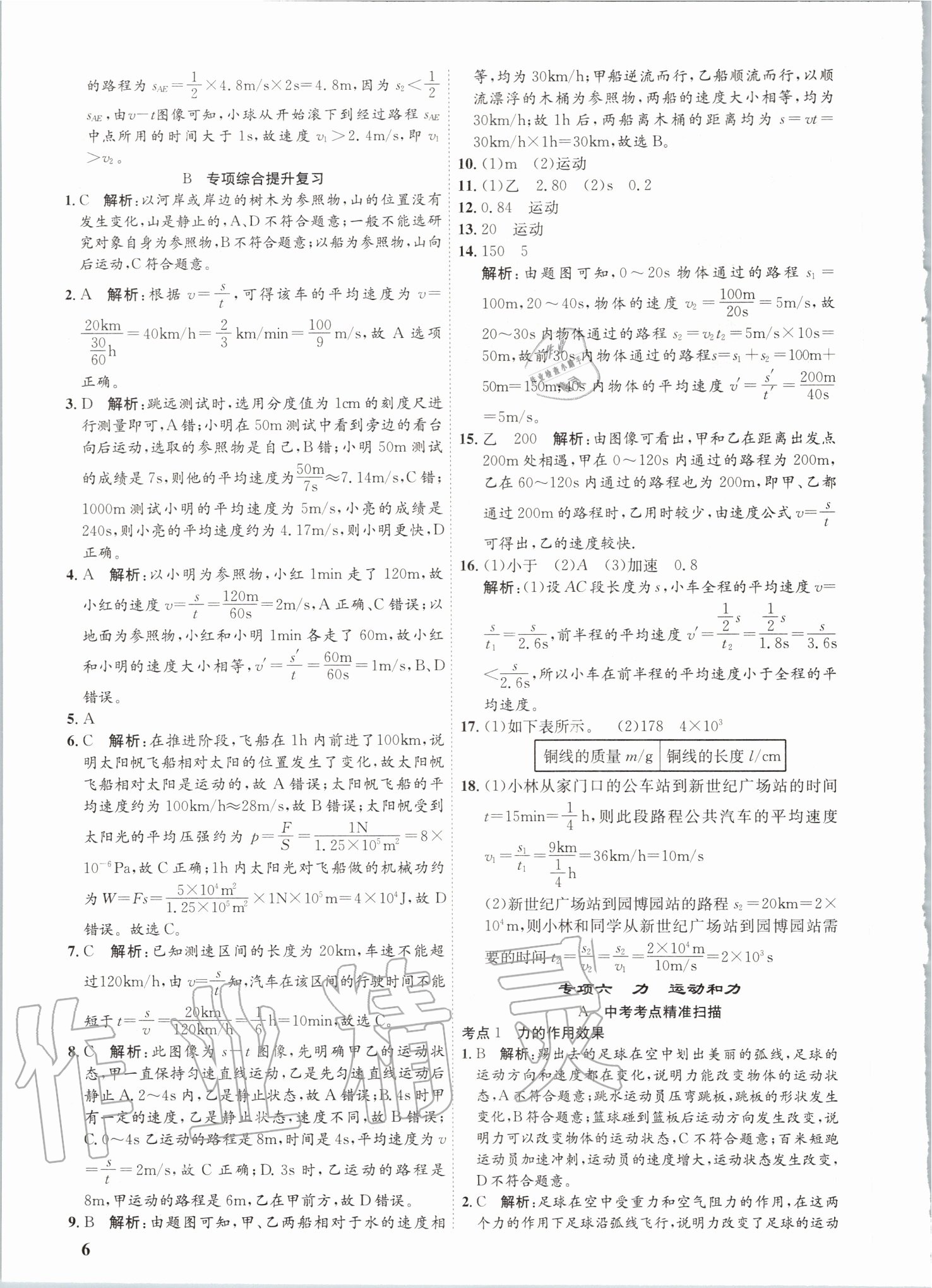 2020年金優(yōu)教輔中考真題分類(lèi)匯編物理 參考答案第6頁(yè)