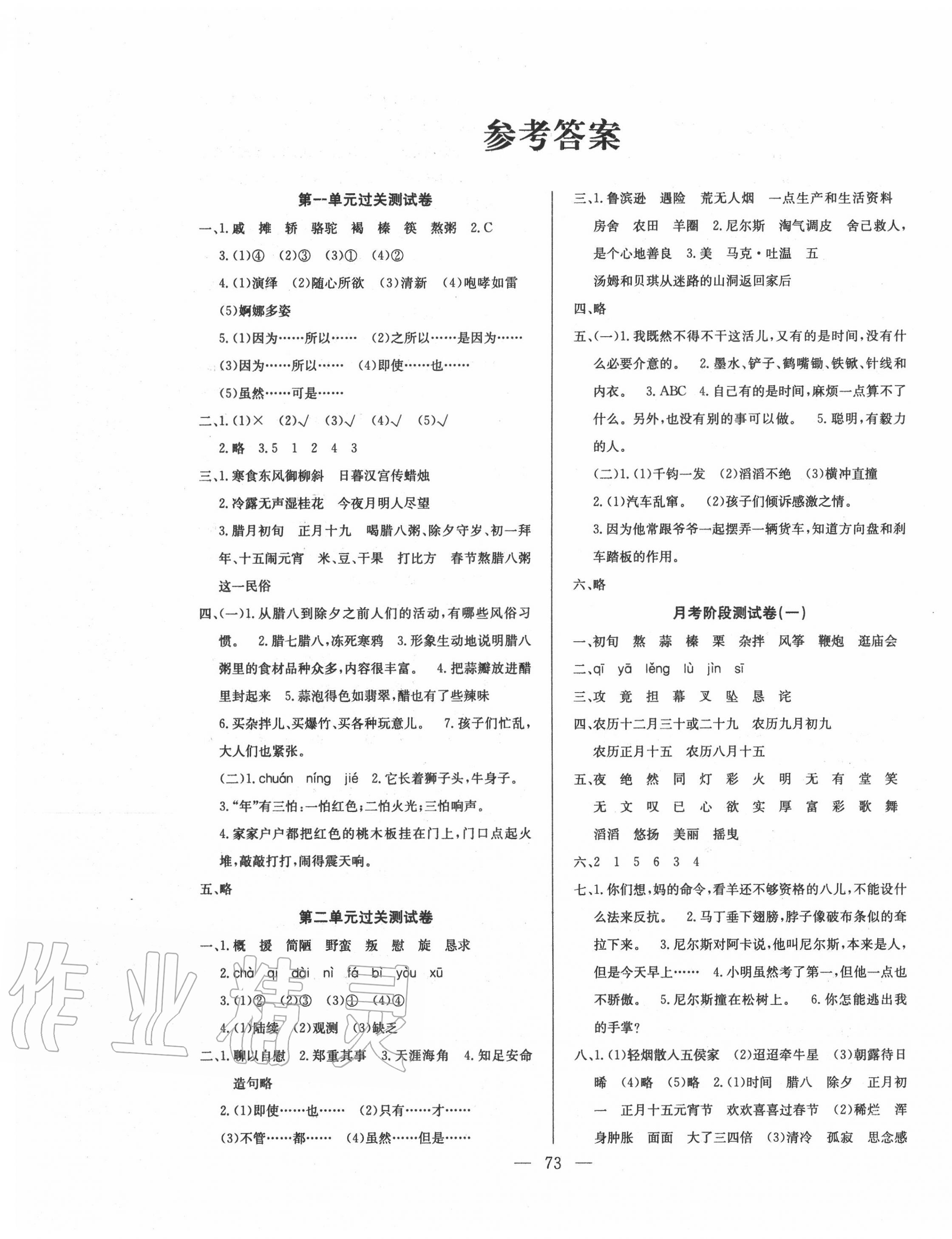 2020年奪冠訓(xùn)練單元期末沖刺100分六年級(jí)語(yǔ)文下冊(cè)人教版 參考答案第1頁(yè)