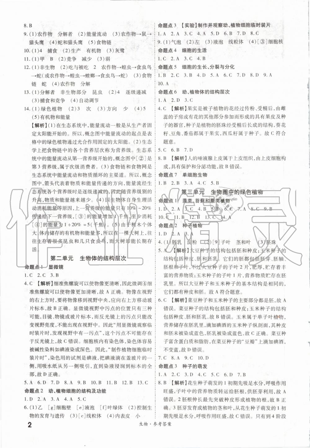 2020年一战成名考前新方案生物 参考答案第2页