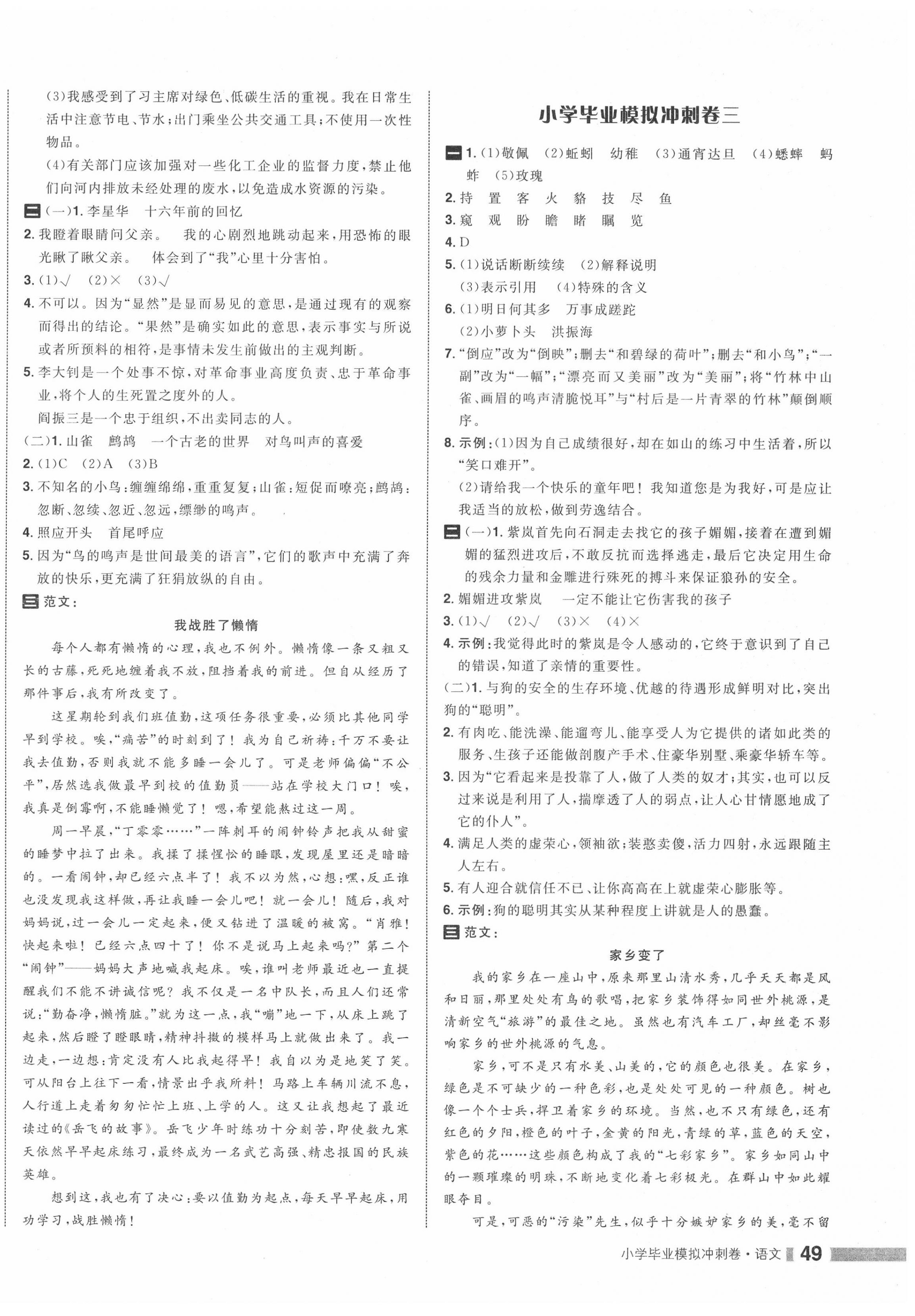 2020年全程復習與評價小學畢業(yè)模擬沖刺卷語文 第2頁