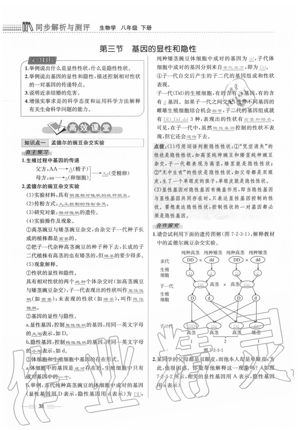 2020年人教金學典同步解析與測評八年級生物下冊人教版云南專版 第38頁