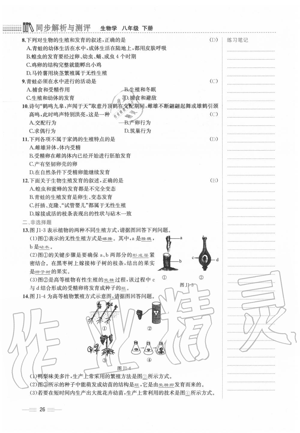 2020年人教金學典同步解析與測評八年級生物下冊人教版云南專版 第26頁