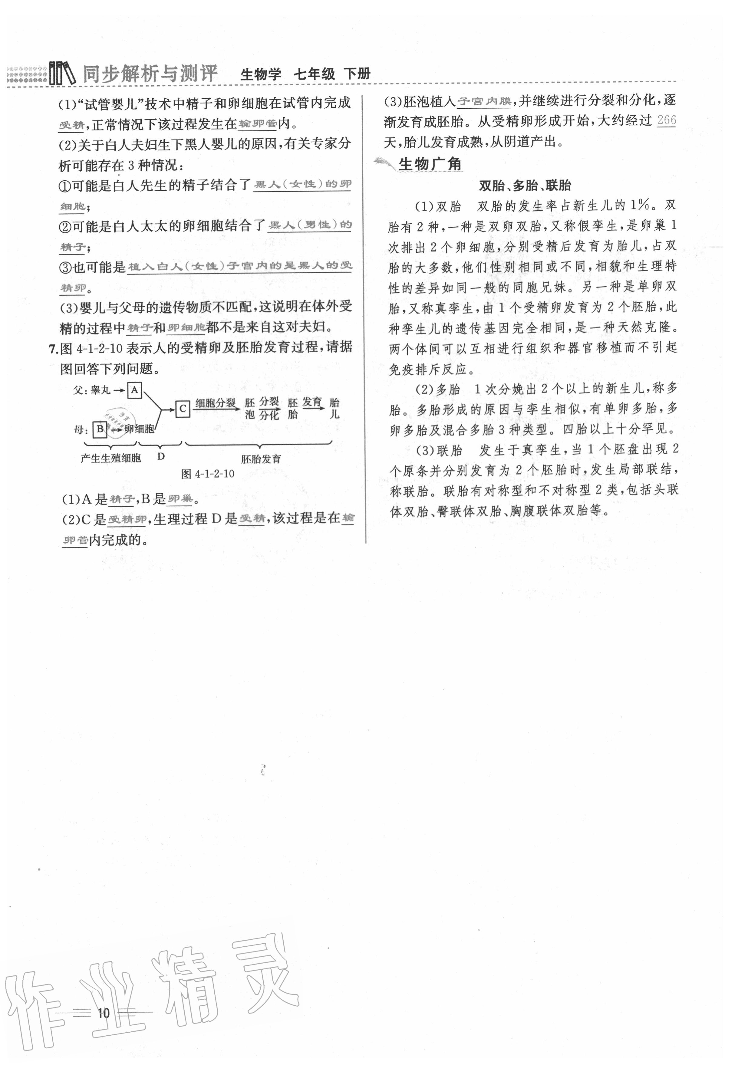 2020年人教金學典同步解析與測評七年級生物下冊人教版云南專版 第10頁