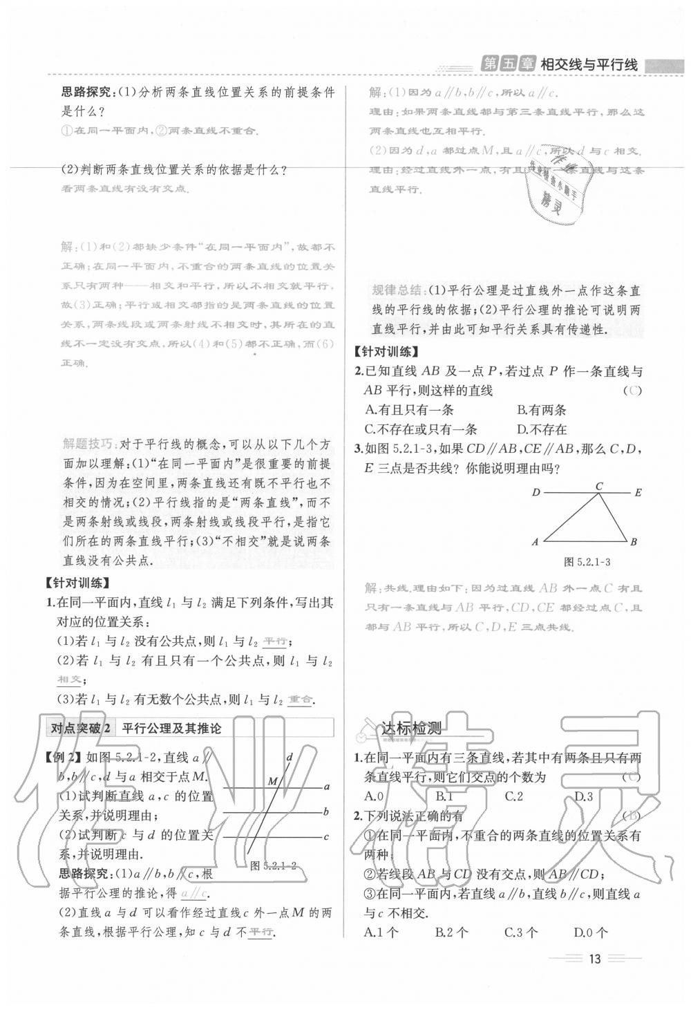 2020年人教金学典同步解析与测评七年级数学下册人教版云南专版 参考答案第13页