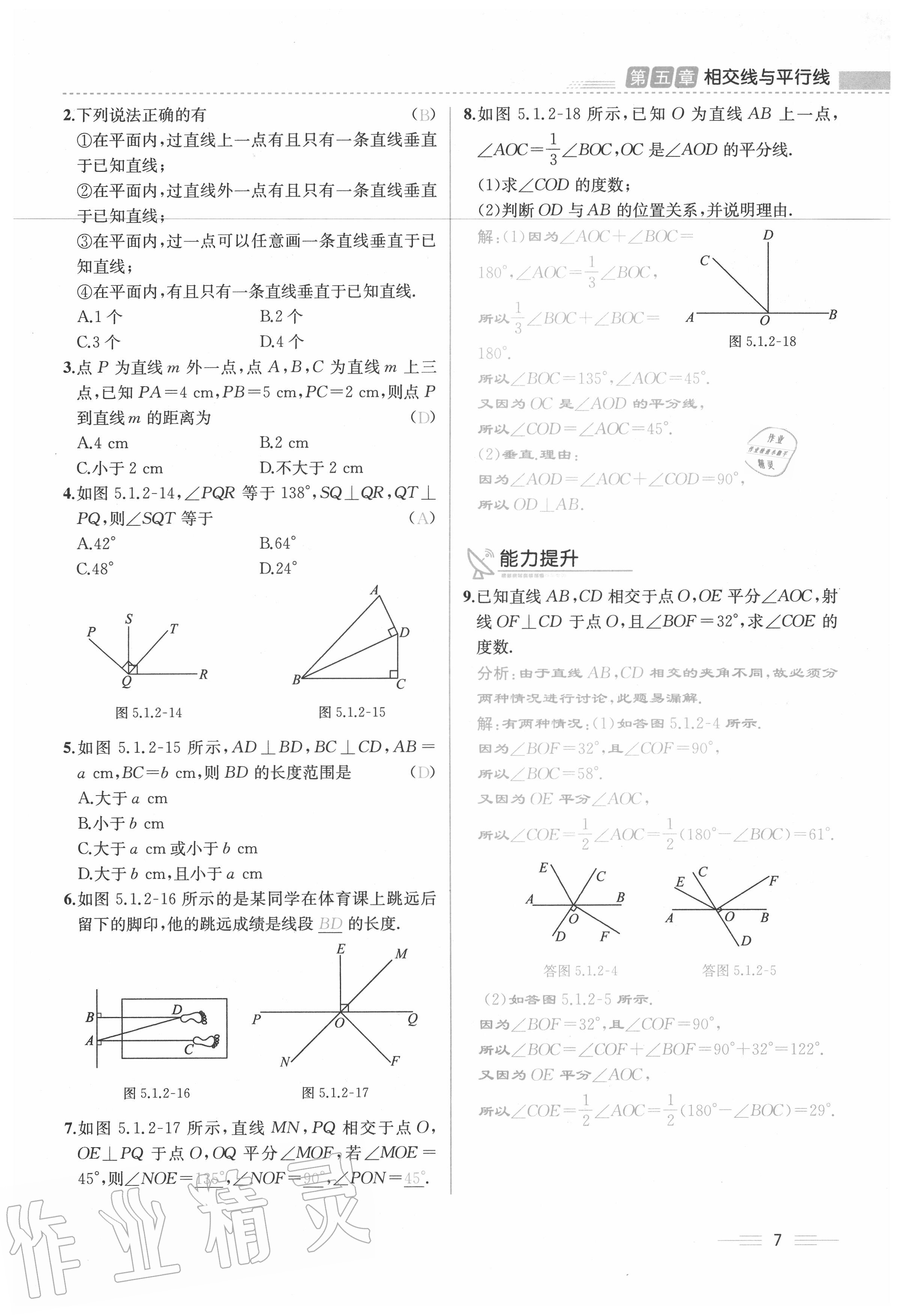 2020年人教金学典同步解析与测评七年级数学下册人教版云南专版 参考答案第7页