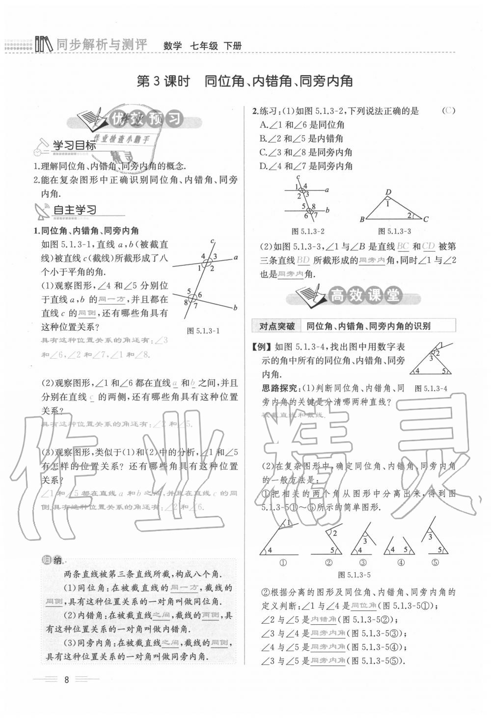 2020年人教金学典同步解析与测评七年级数学下册人教版云南专版 参考答案第8页