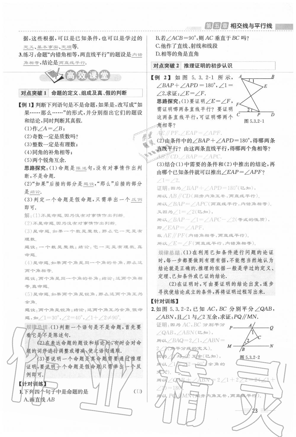 2020年人教金学典同步解析与测评七年级数学下册人教版云南专版 参考答案第23页