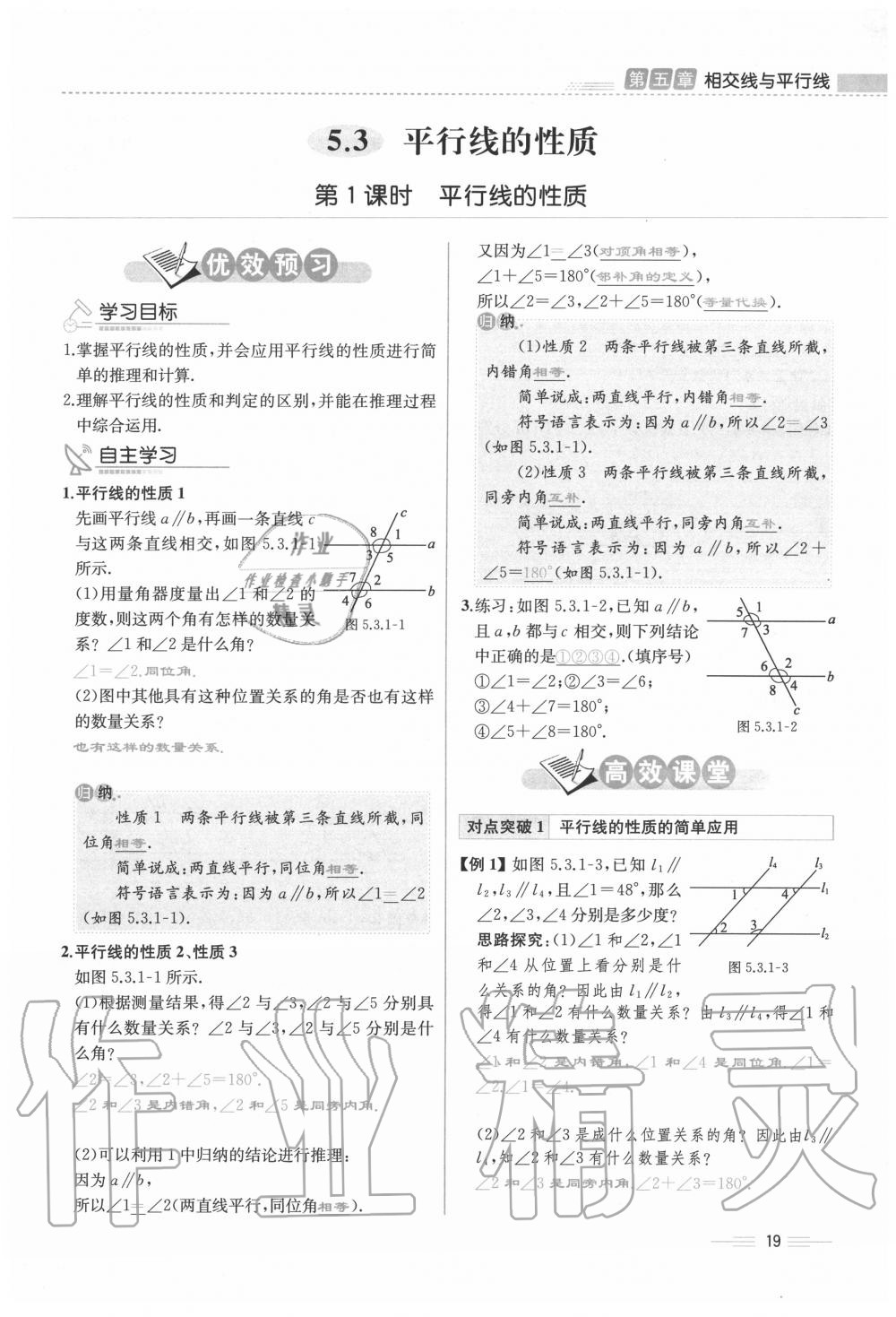 2020年人教金学典同步解析与测评七年级数学下册人教版云南专版 参考答案第19页