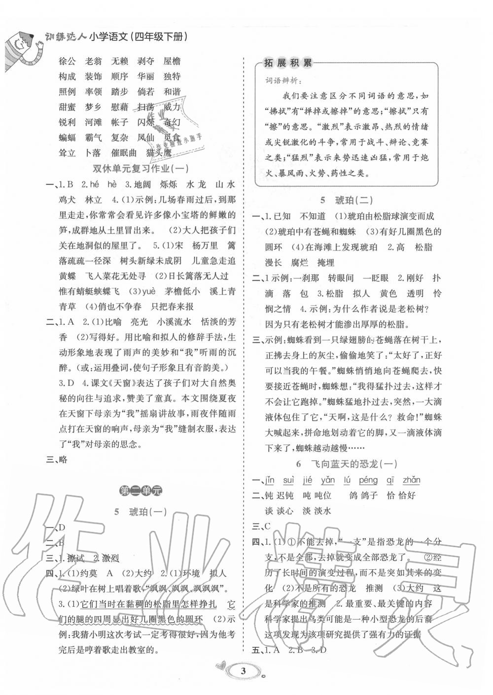 2020年訓(xùn)練達(dá)人四年級(jí)語(yǔ)文下冊(cè)人教版 參考答案第3頁(yè)