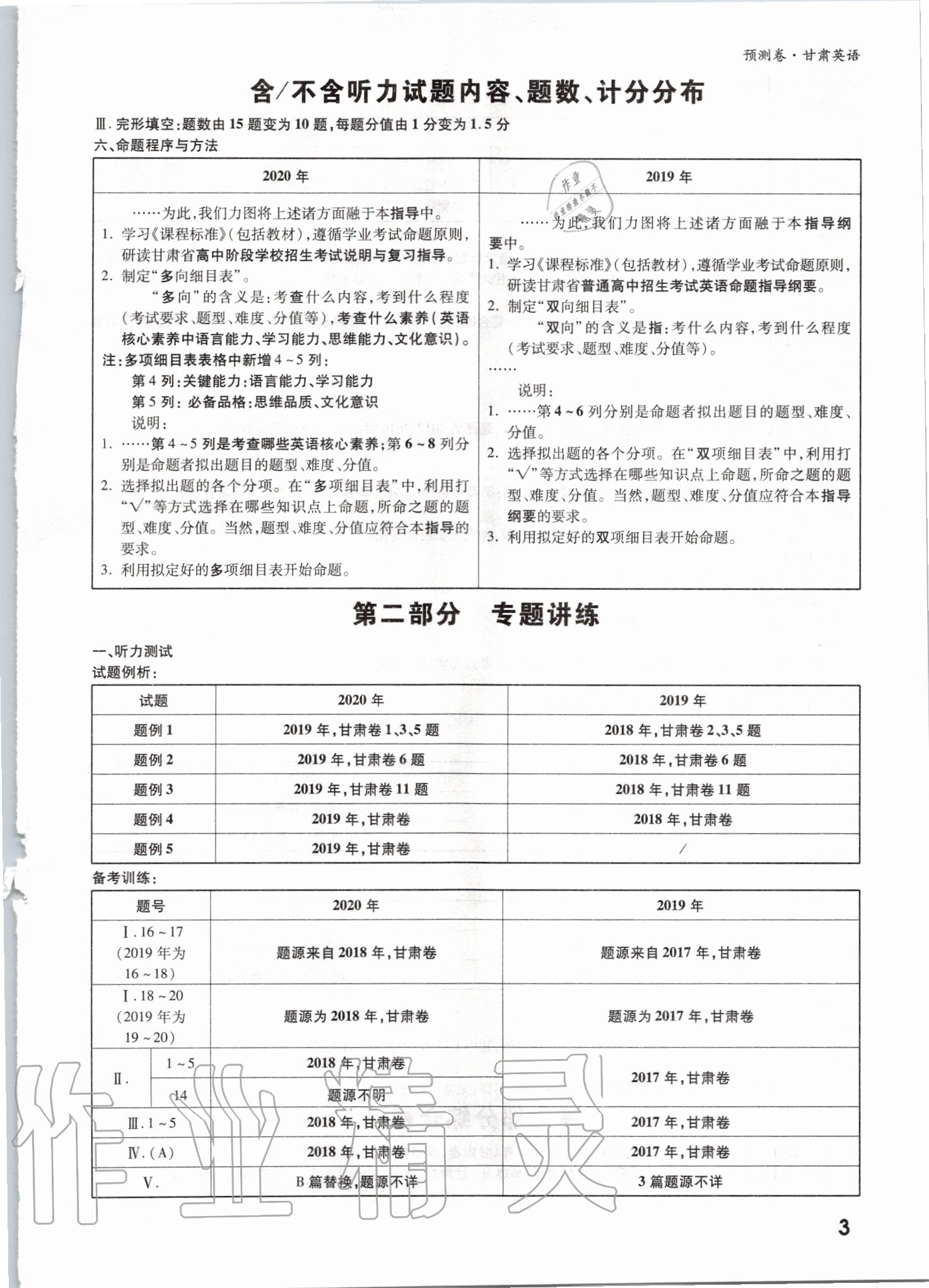 2020年萬唯中考預(yù)測卷英語甘肅專版 參考答案第3頁