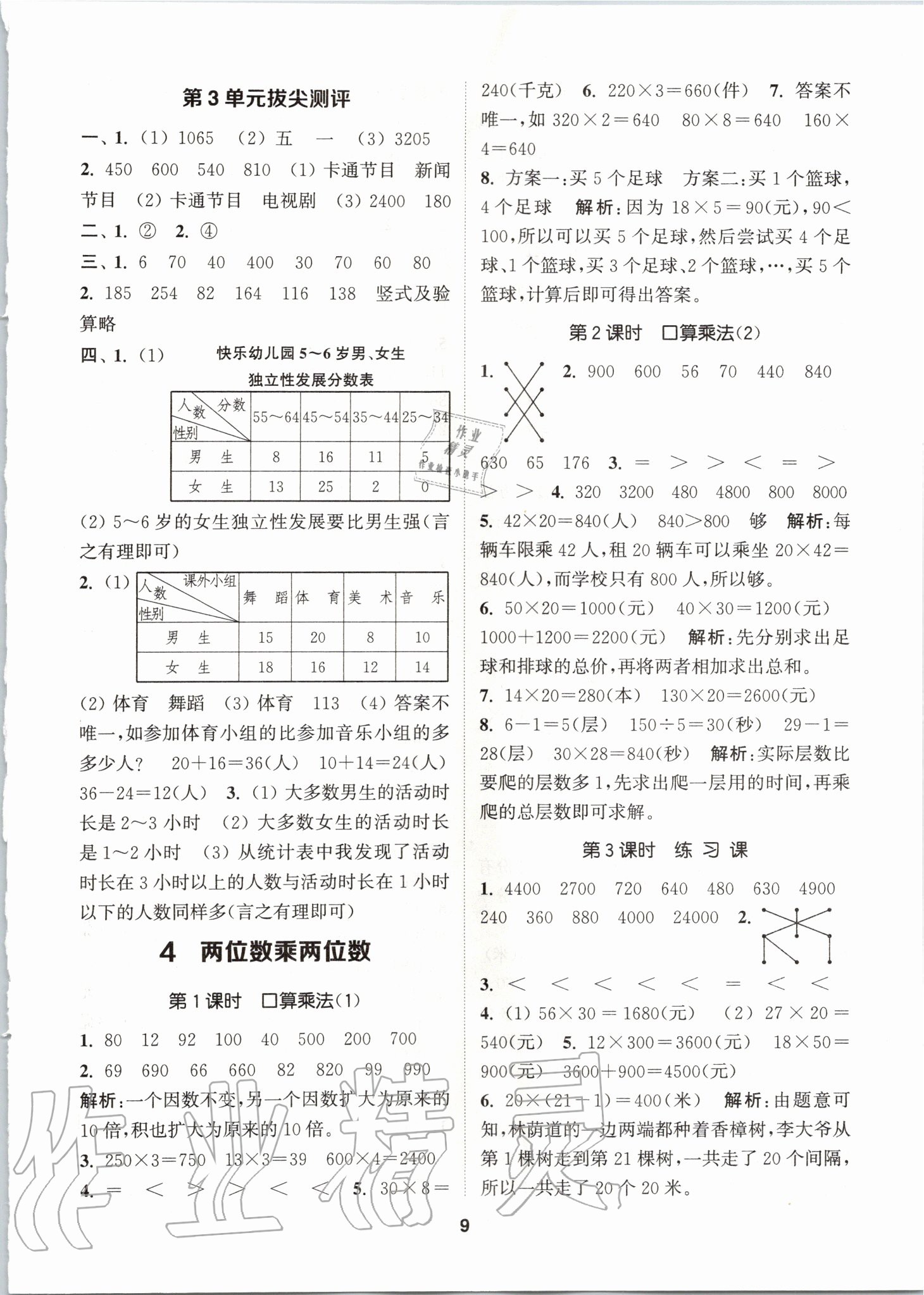 2020年拔尖特訓(xùn)三年級數(shù)學(xué)下冊人教版 參考答案第8頁