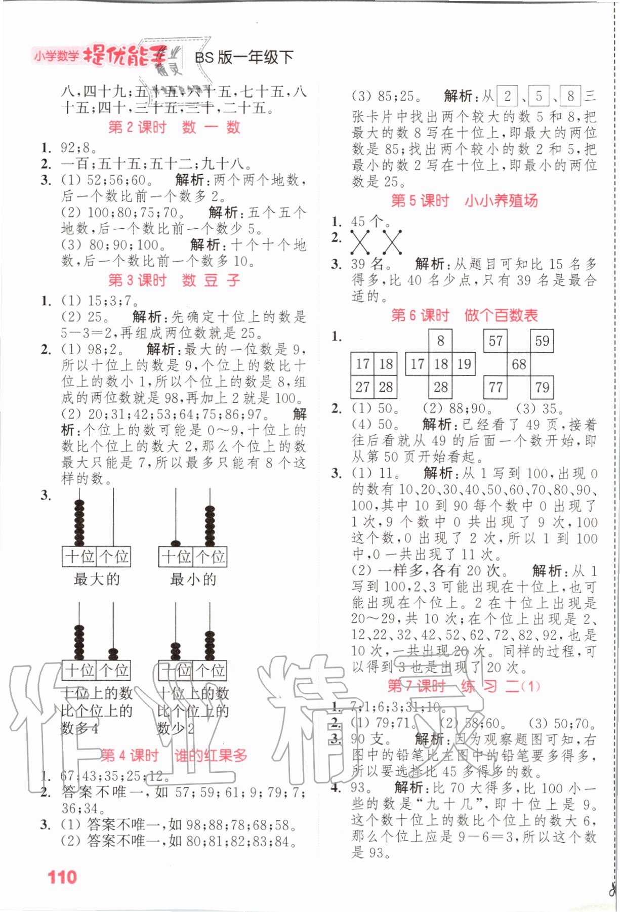 2020年小學(xué)數(shù)學(xué)提優(yōu)能手一年級(jí)數(shù)學(xué)下冊(cè)北師大版 參考答案第4頁(yè)