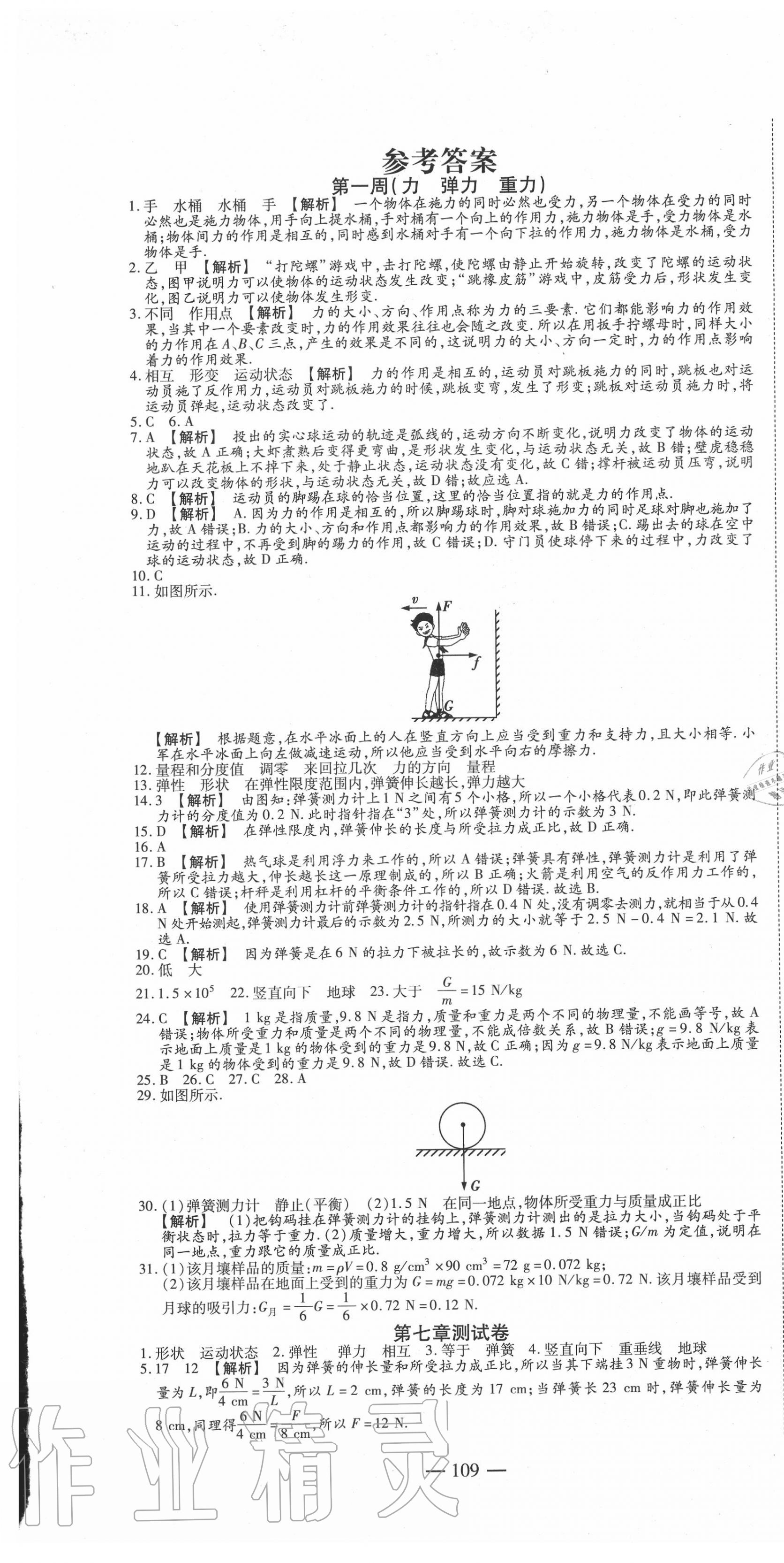 2020年巔峰訓(xùn)練周周測八年級(jí)物理下冊(cè)人教版 參考答案第1頁