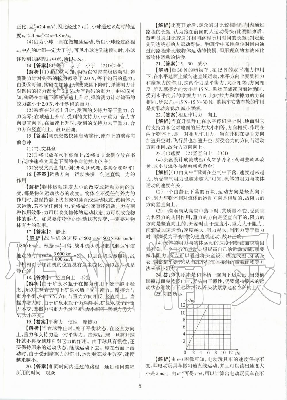 2020年山西名師原創(chuàng)試卷八年級物理下冊滬粵版 參考答案第6頁