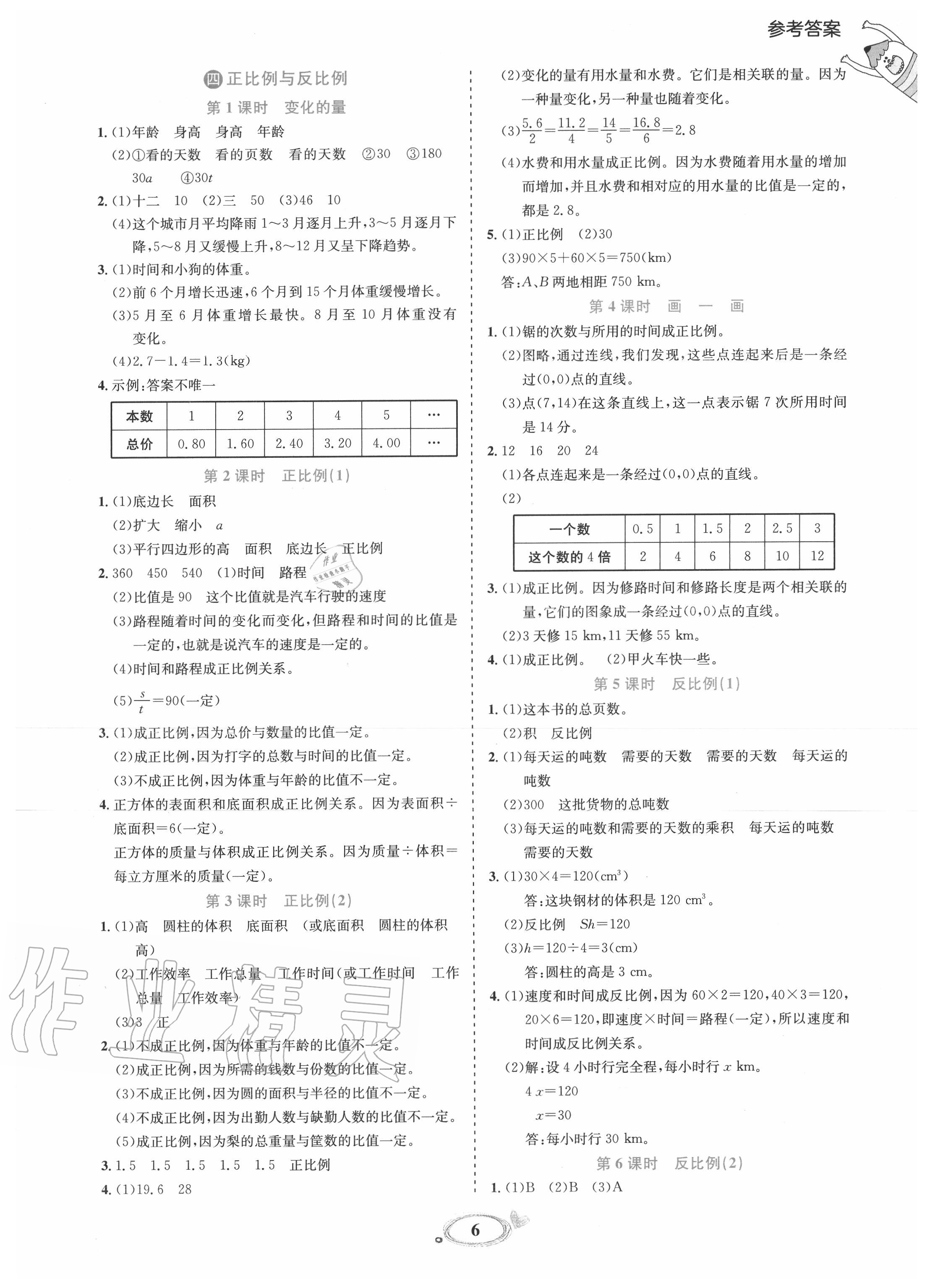 2020年訓(xùn)練達人六年級數(shù)學(xué)下冊北師大版 參考答案第6頁