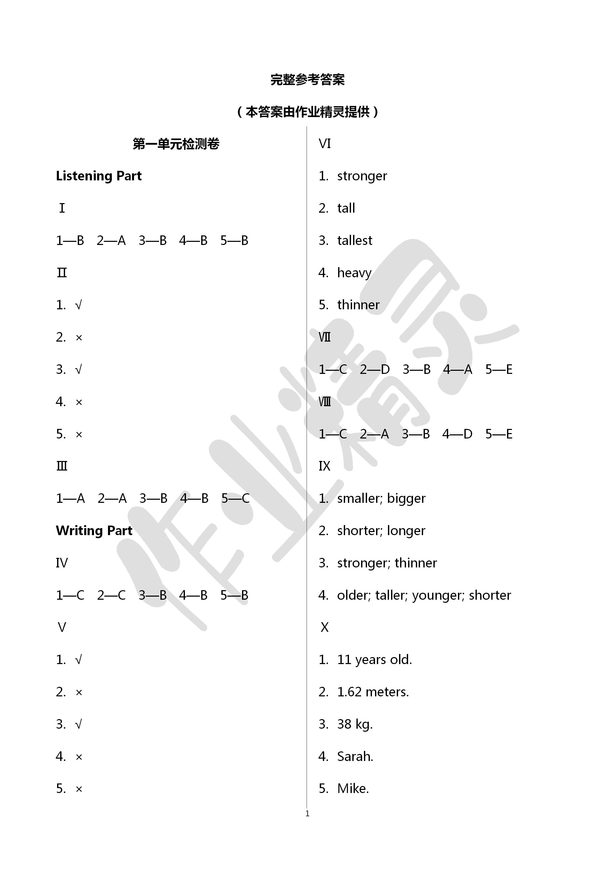 2020年單元檢測卷六年級英語下冊人教版 第1頁